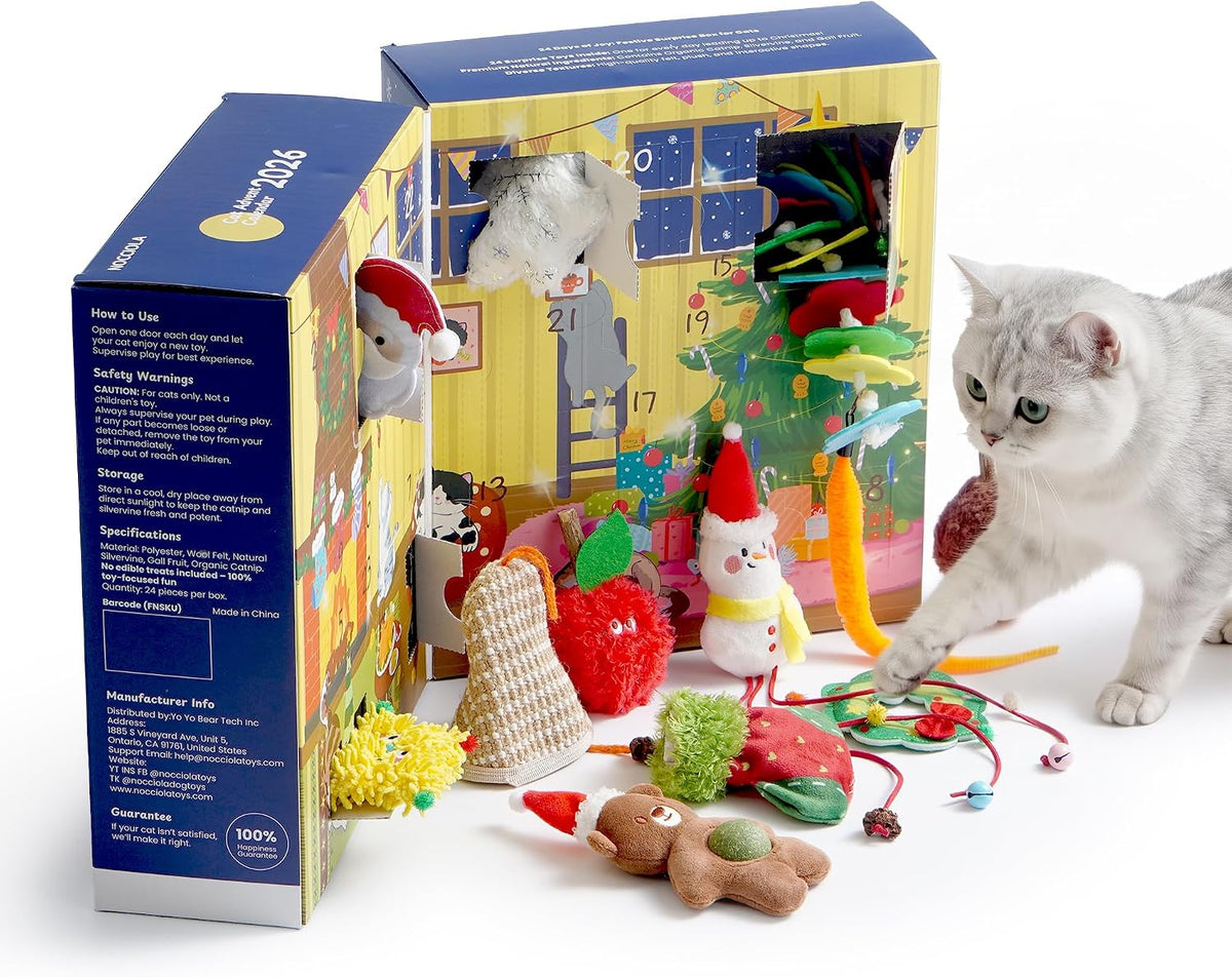 Nocciola Cat Toys Advent Calendar 2026, for Kitty - Catnip Toys 24Days Countdown, Exquisite Interactive Cat Toys for Indoor & Outdoor