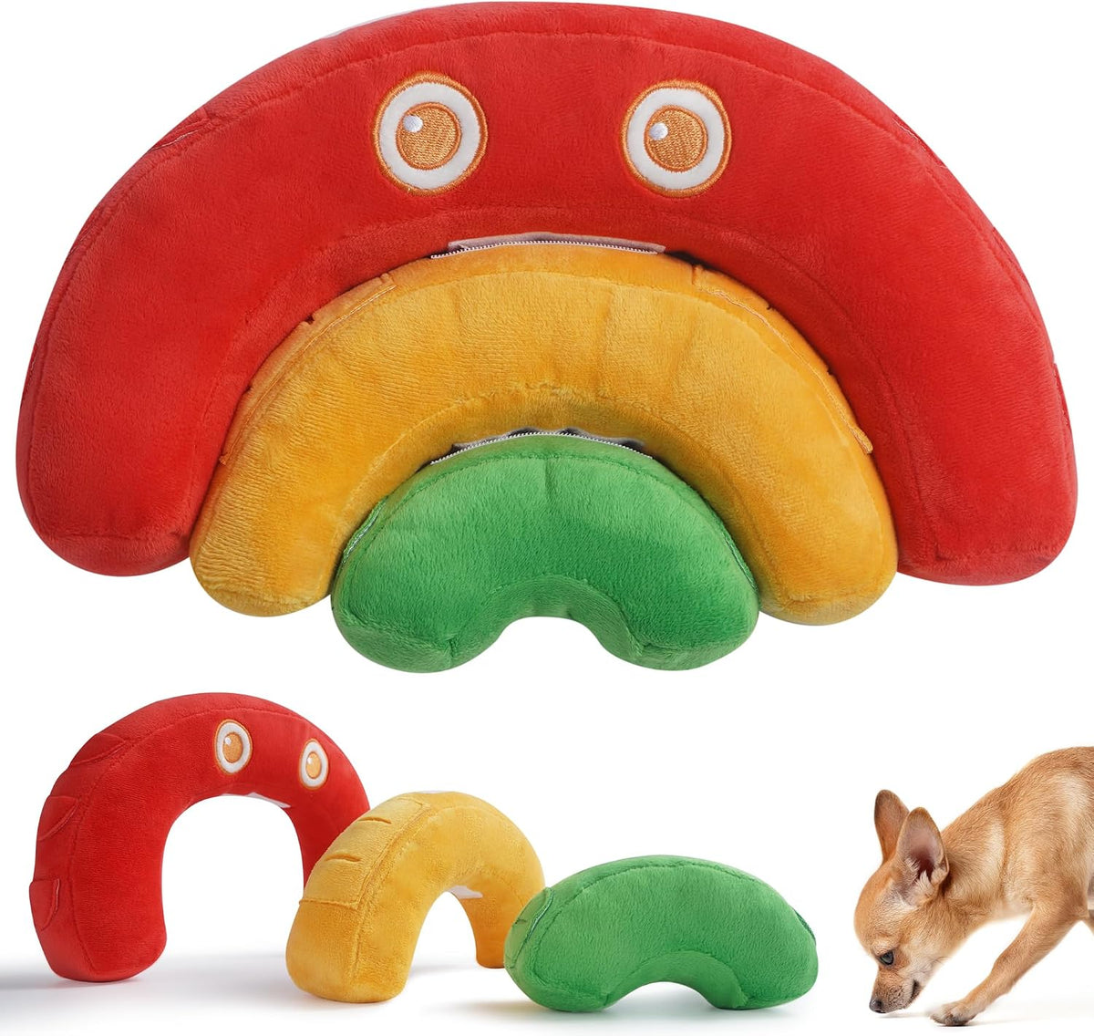 Nocciola 3-in-1 Rainbow Pull Apart Squeaky Dog Toys, Crinkle Sound Hide and Seek Puppy Toy for Small Medium Large Dog