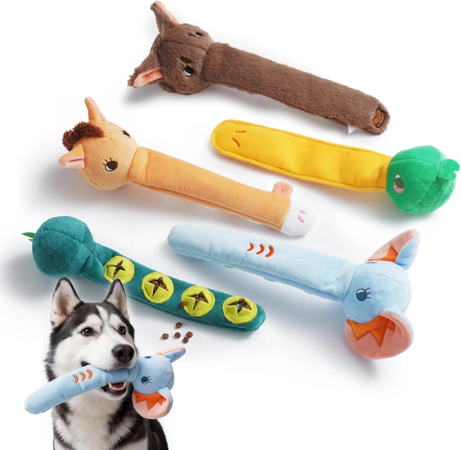 Nocciola 5-Pack Long Snout Squeaky Plush Dog Toys with Crinkle Paper & Treat Pocket