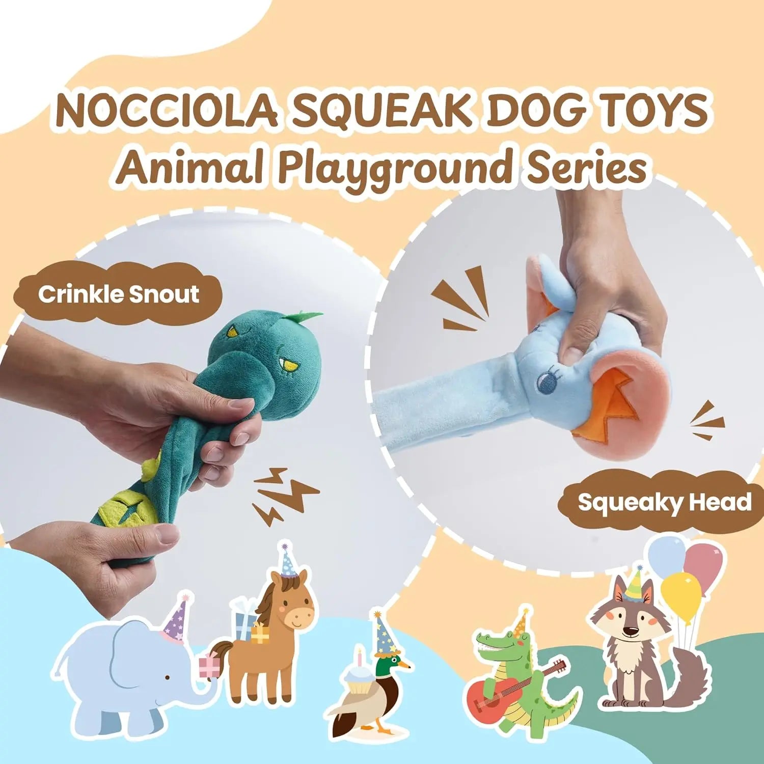 Nocciola 5-Pack Long Snout Squeaky Plush Dog Toys with Crinkle Paper & Treat Pocket