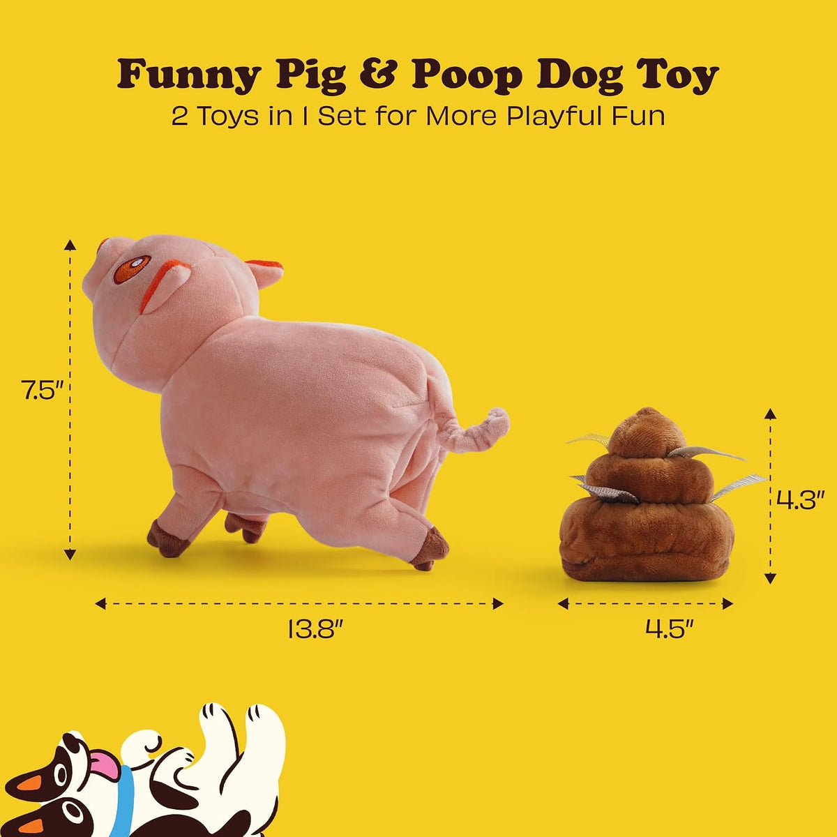 Nocciola Funny Pig & Poop Dog Toy, 2-in-1 Hide & Seek Squeaky Plush Toy