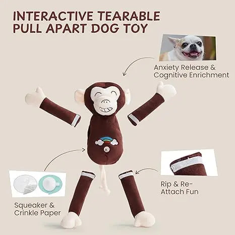Nocciola 2-Pack Squeaky Monkey & Bunny Dog Toys with Tearable Limbs