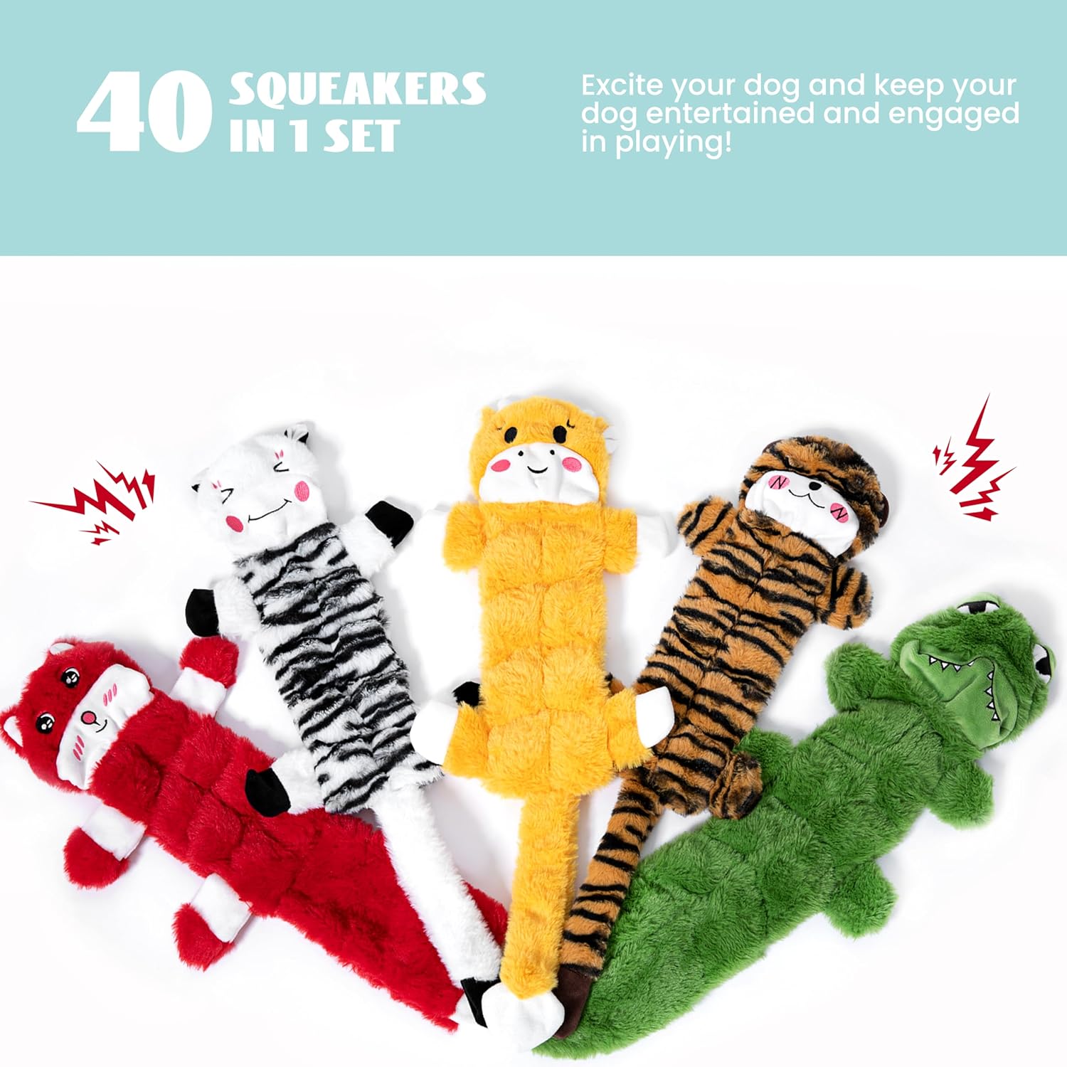 Nocciola 5-Pack No Stuffing Crinkle Squeaky Dog Toys for Tug of War