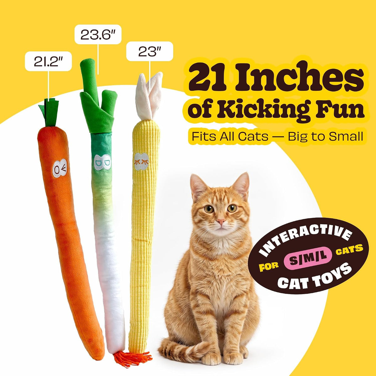Cat Kicker Toys 3Pcs, Catnip Toys for Indoor Cats, 23in Extra Long Cat Toys, Soft and Durable, Vegetables Design Cute Cat Toys for Exercise Indoor