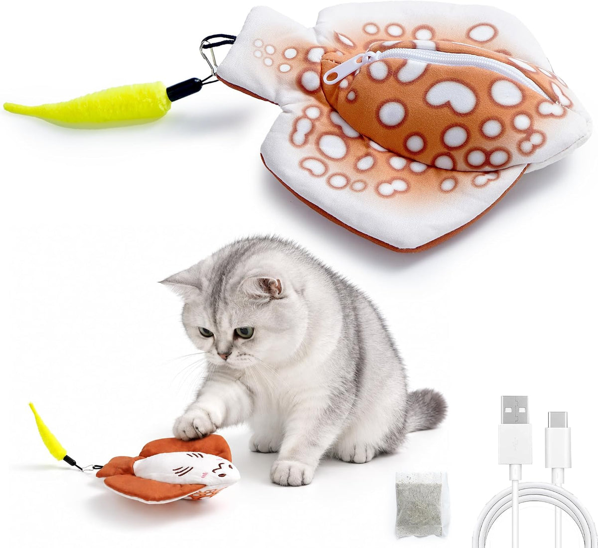 Interactive Cat Toy, Rechargeable Flopping Stingray with Catnip