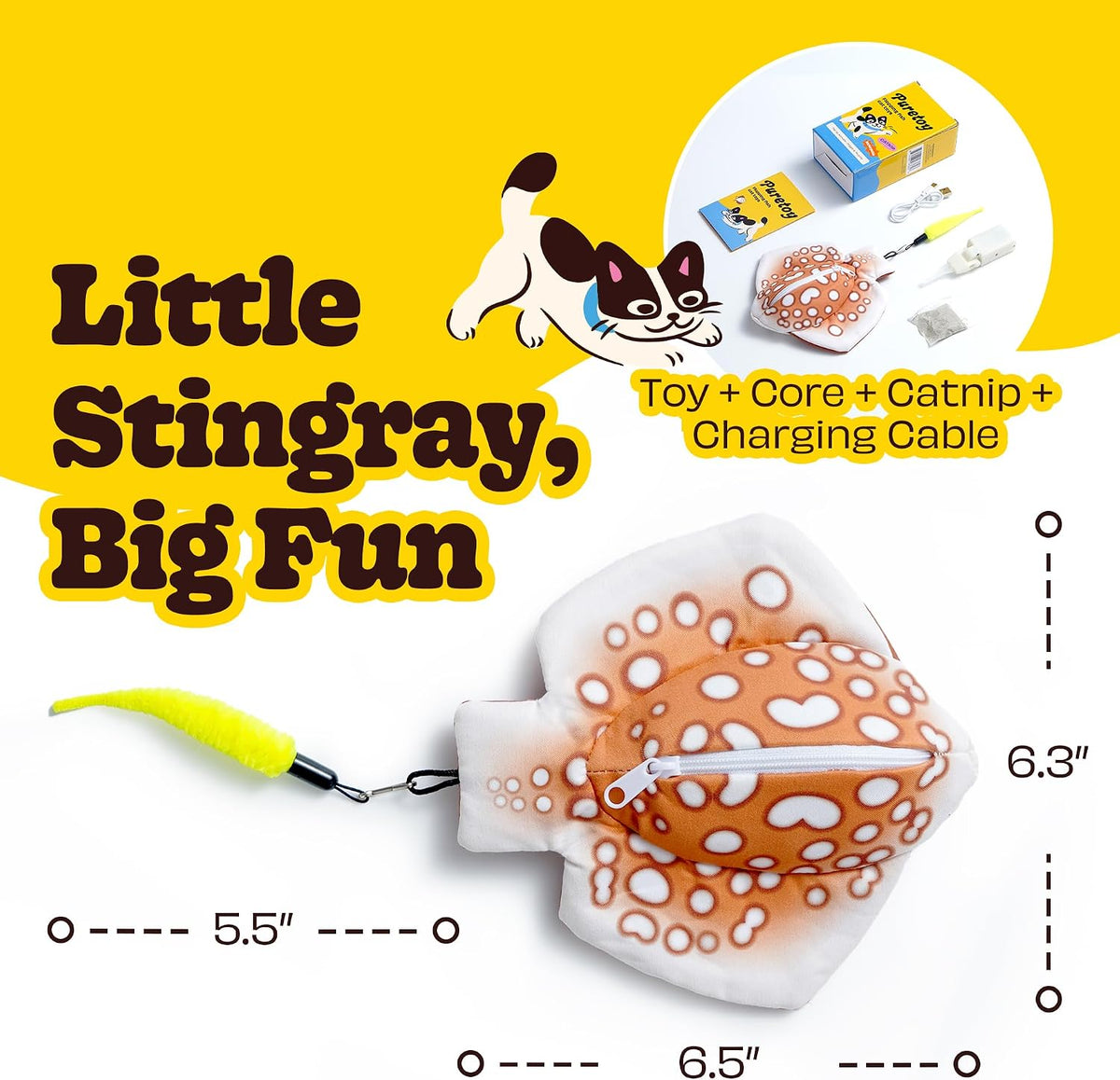 Interactive Cat Toy, Rechargeable Flopping Stingray with Catnip