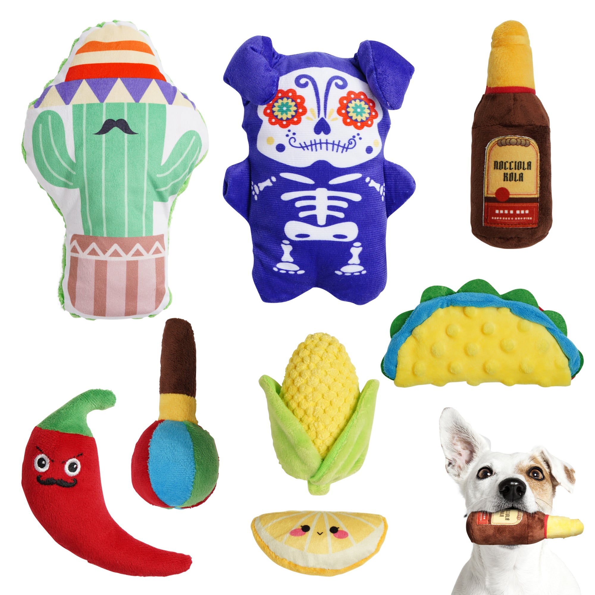 9-in-1 mexikanisches quietschendes Plüsch-Hundespielzeug