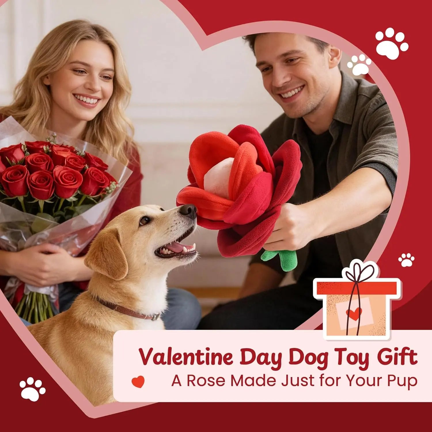 Nocciola Rose Blossom Dog Toy – Squeaky & Crinkle with Tearable Petals, Valentine's Gift for Dogs