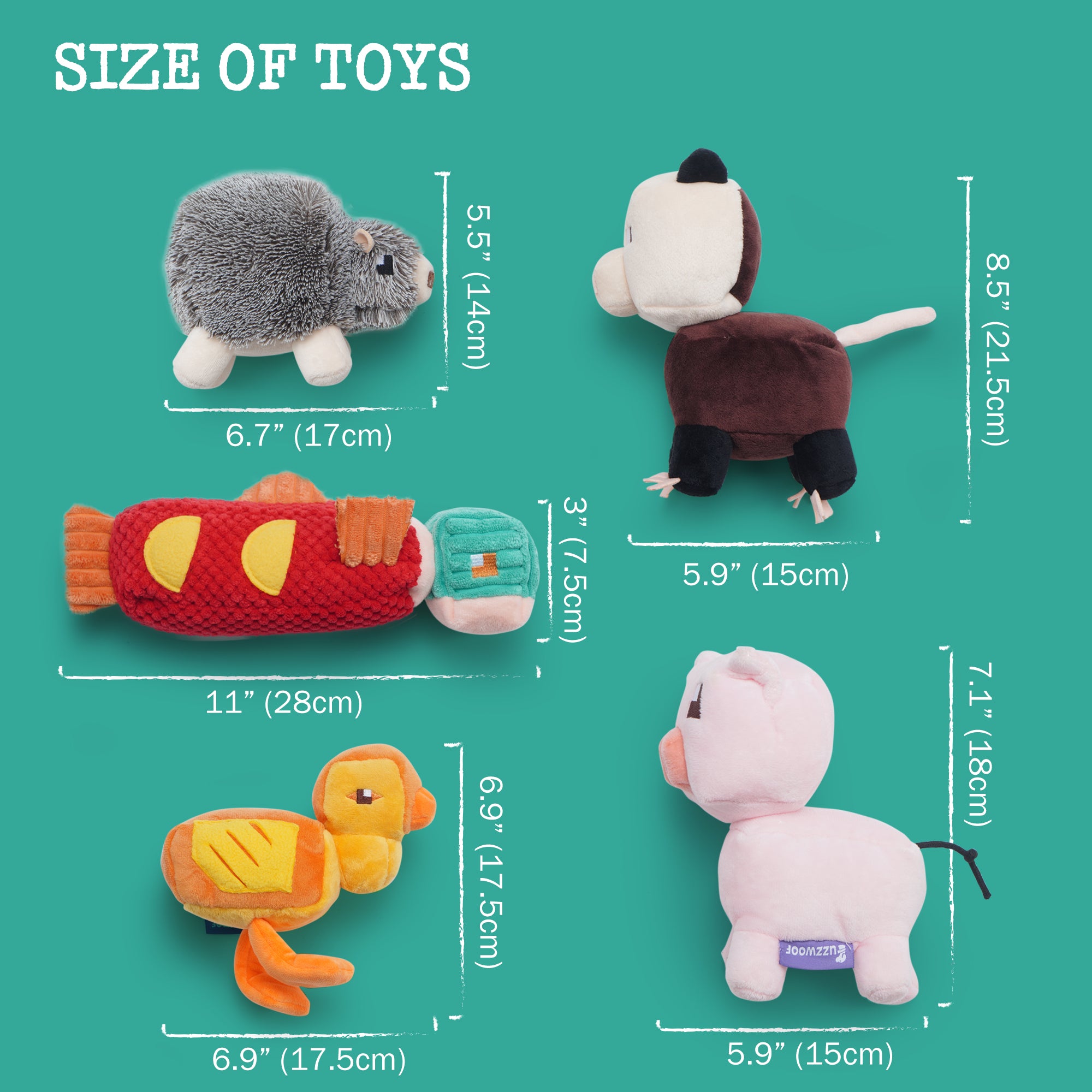 5 Pack Pixel World Style Square Dog Squeaky Toys