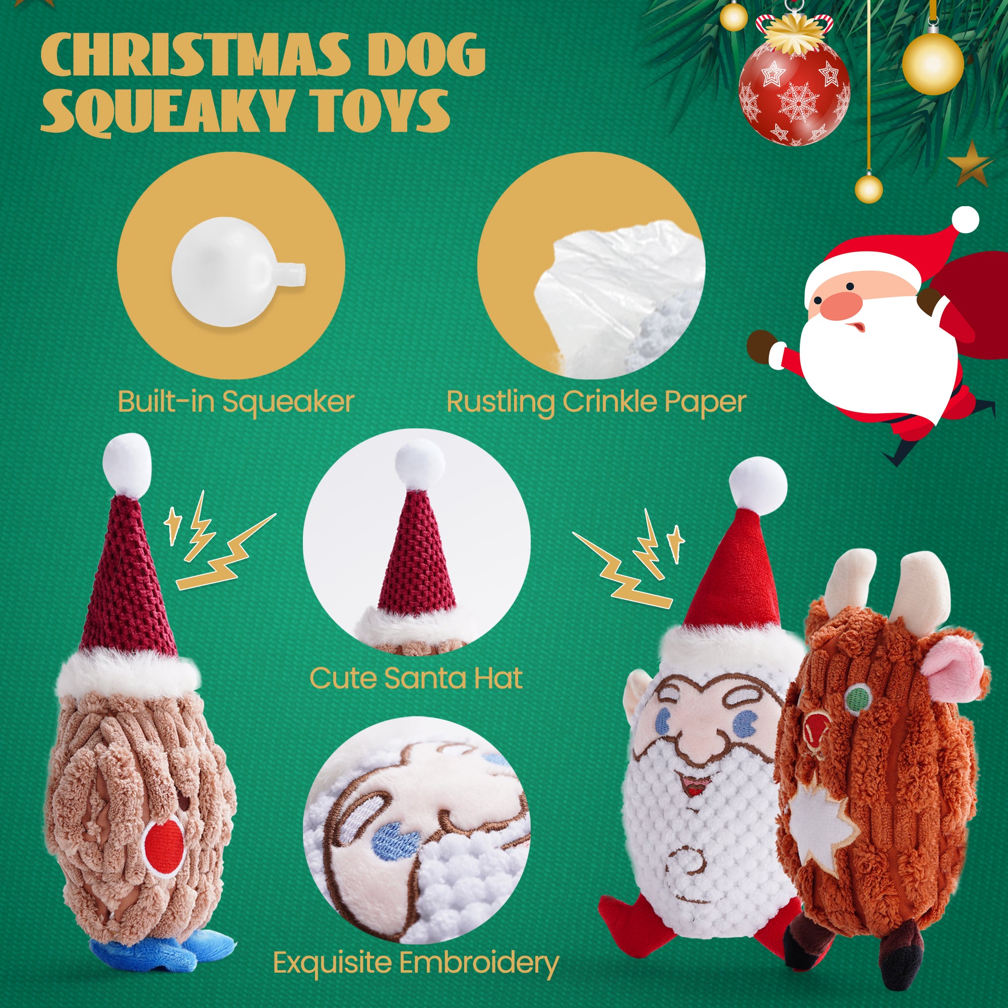 Nocciola 3 Pack Christmas Dog Squeaky Toys