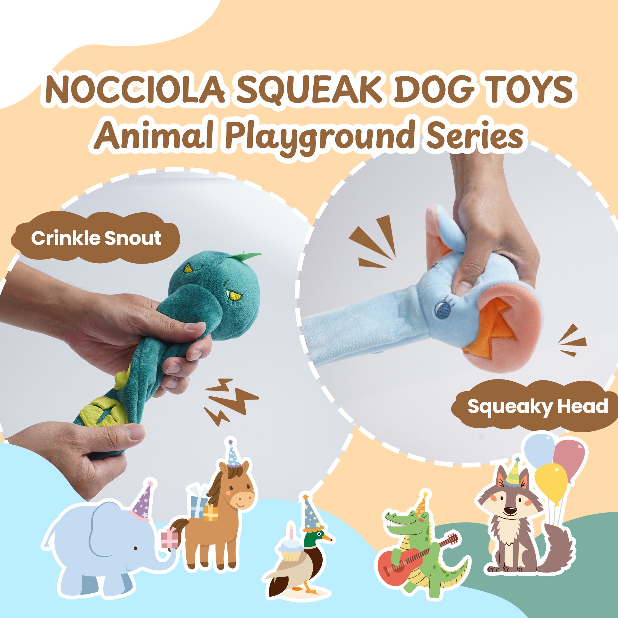 5 Pack Long Snout Squeaky Dog Toys