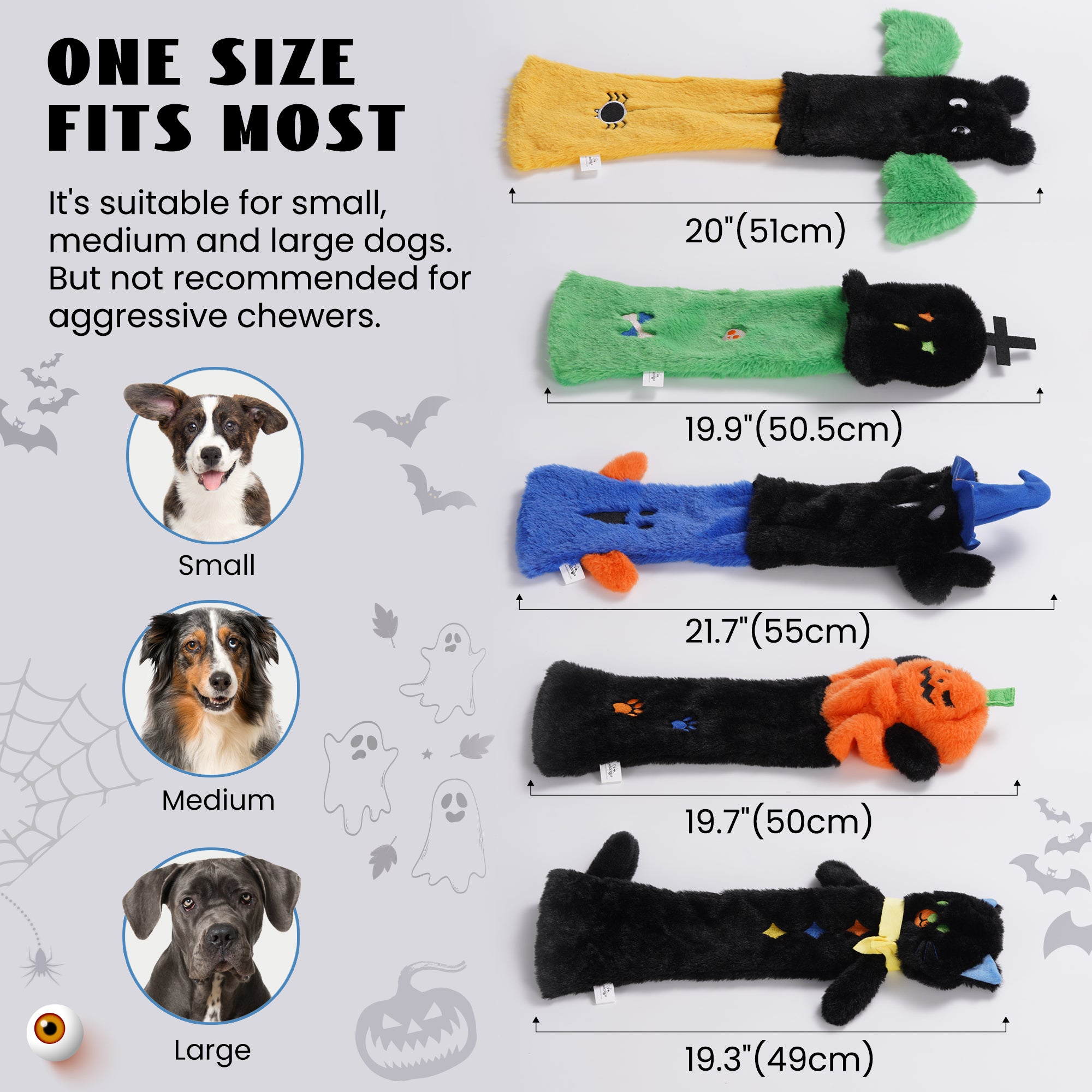 Nocciola 5 Stück Halloween-Quietschspielzeug für Hunde, Plüsch-Hundespielzeug ohne Füllung für Welpen, kleine, mittelgroße und große Hunde