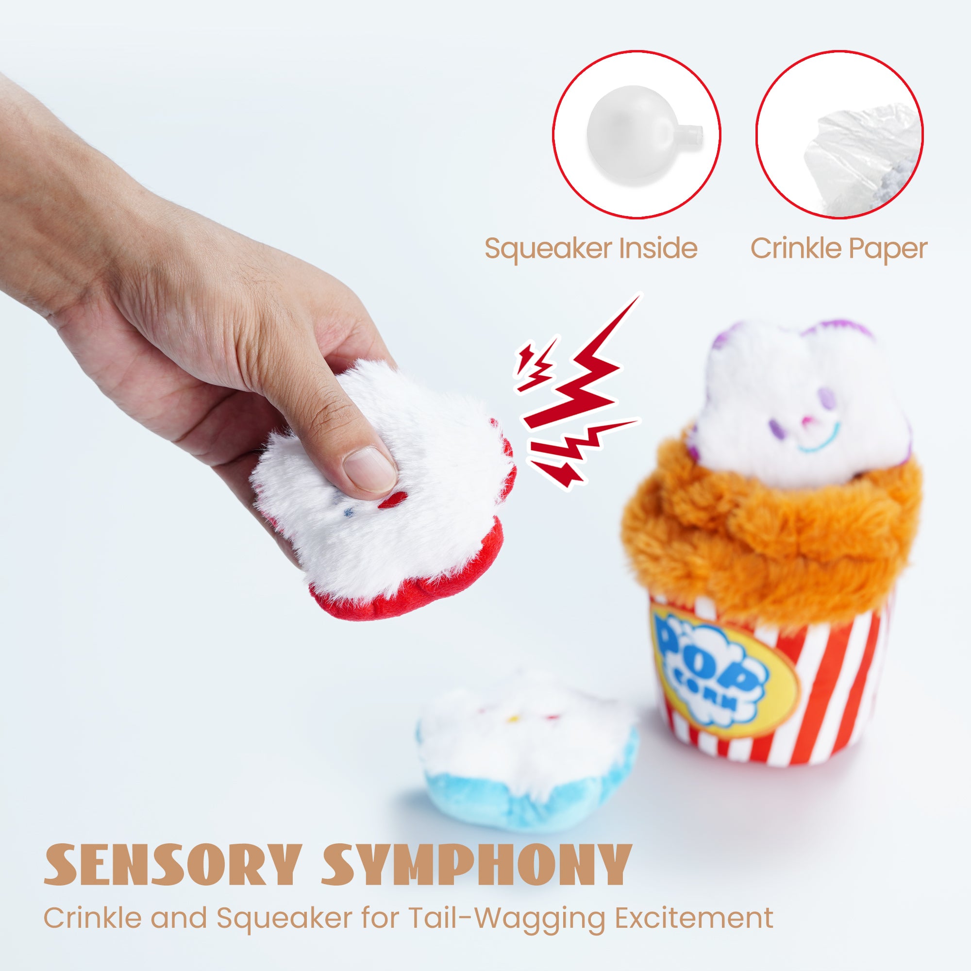 Nocciola Popcorn Squeaky Hide and Seek Dog Toys