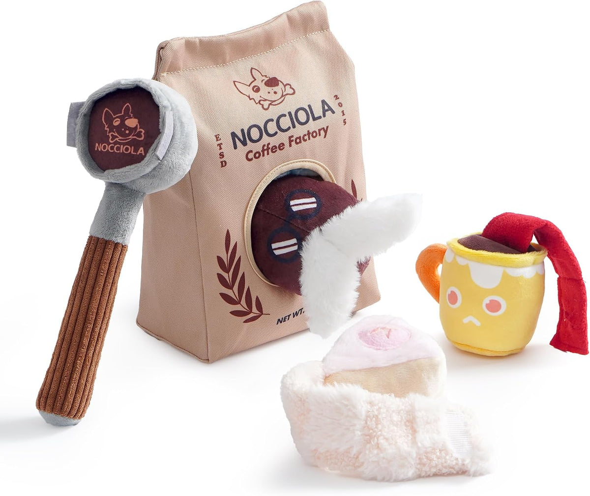 Nocciola 5-in-1 Coffee Dog Toys, Interactive Puzzle Squeaky Plush Set