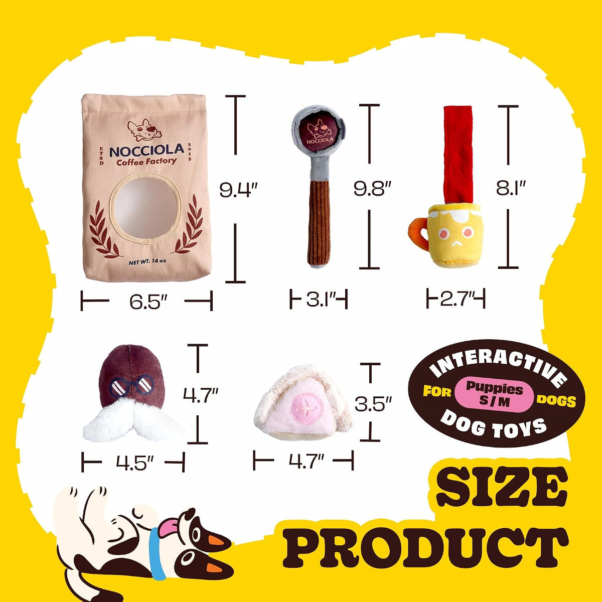 Nocciola 5-in-1 Coffee Dog Toys, Interactive Puzzle Squeaky Plush Set
