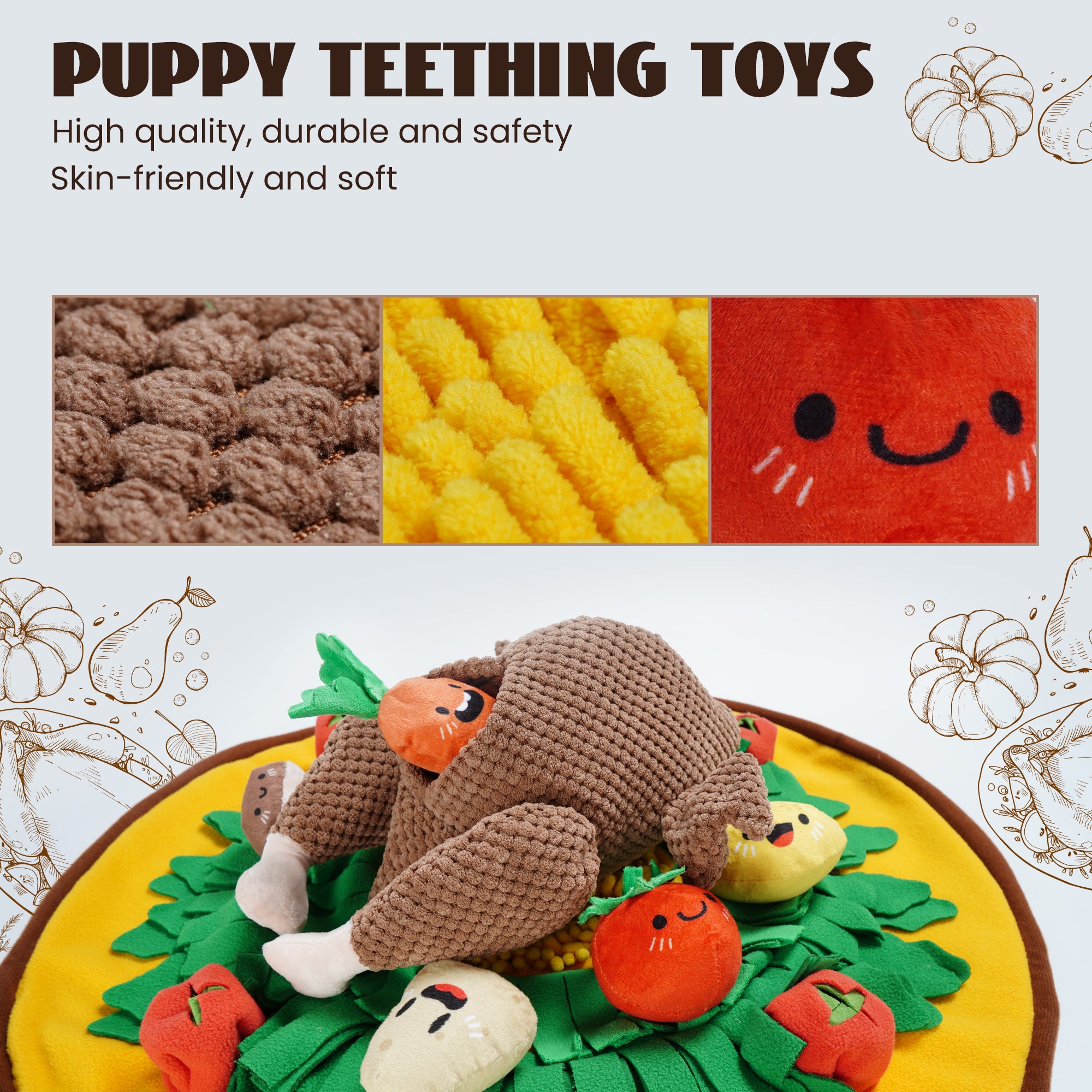 Nocciola Snuffle Feeding Mat with Turkey Dog Squeaky Toys