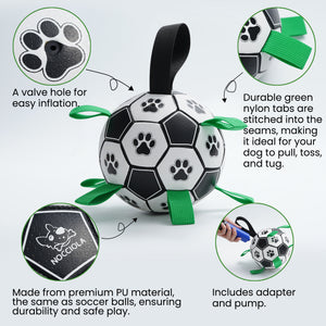 Nocciola Soccer Ball with Straps Dog Toy, Black/White - Detail View | Nocciola Pet Toys