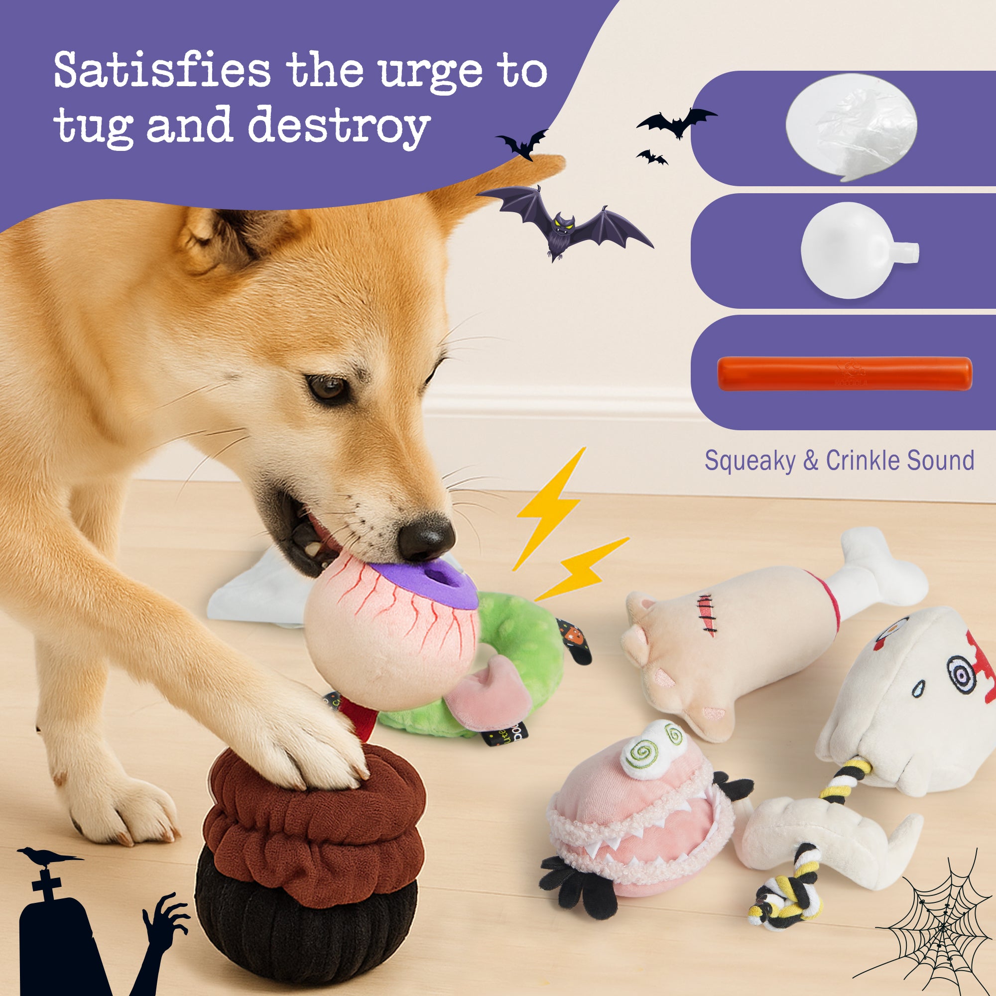 5 PCS Spooky Halloween Dog Squeaky Toys