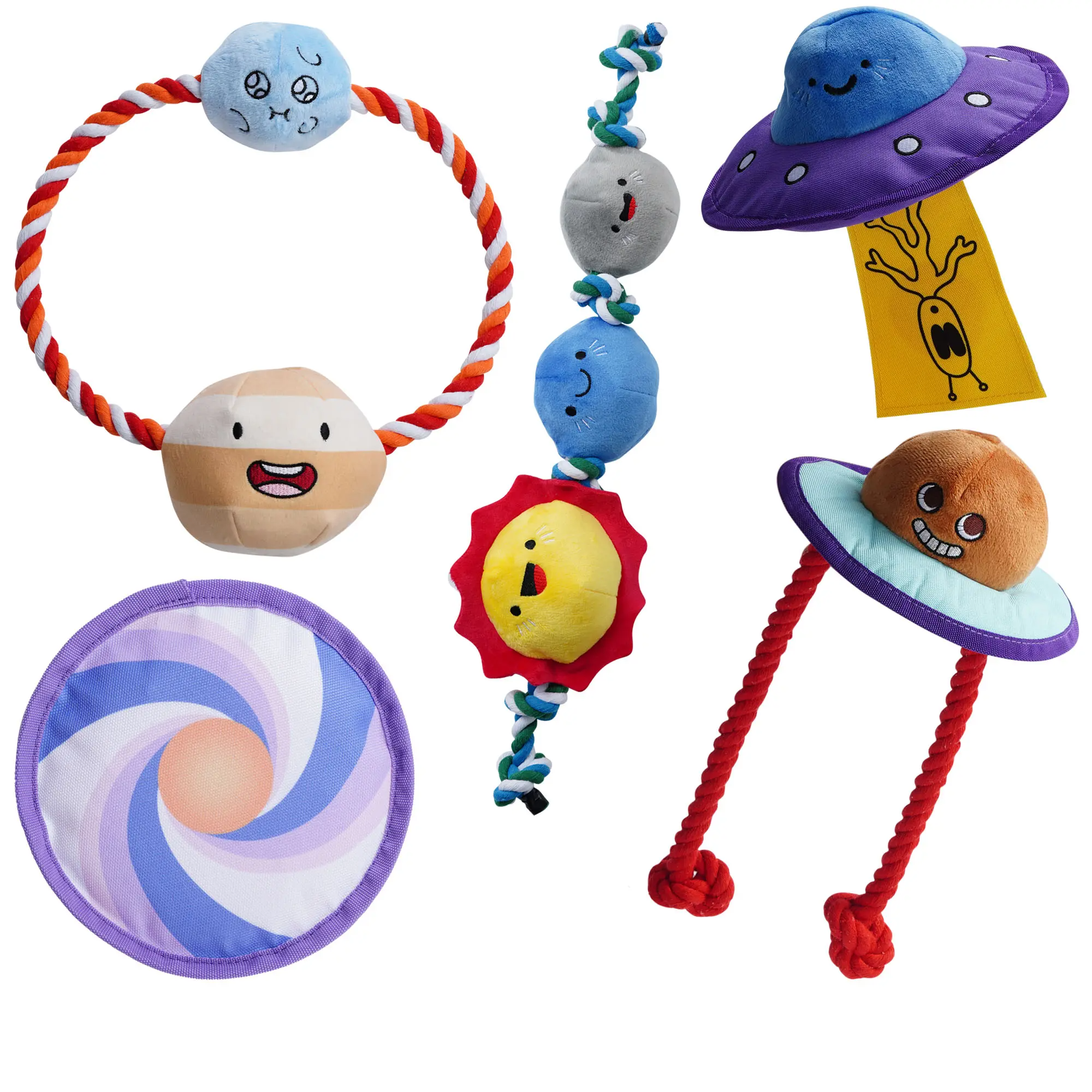 Nocciola 5 PCS Space Themed Dog Toys, Durable Squeaky Plush Toys, Flying Disc, Interactive Rope Toy for Small Medium Large Dog