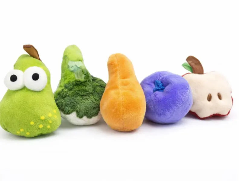 Nocciola Interactive Plush Dog Toys Set – Squeaky Fruit & Vegetable Chew Toys for Small to Medium Dogs