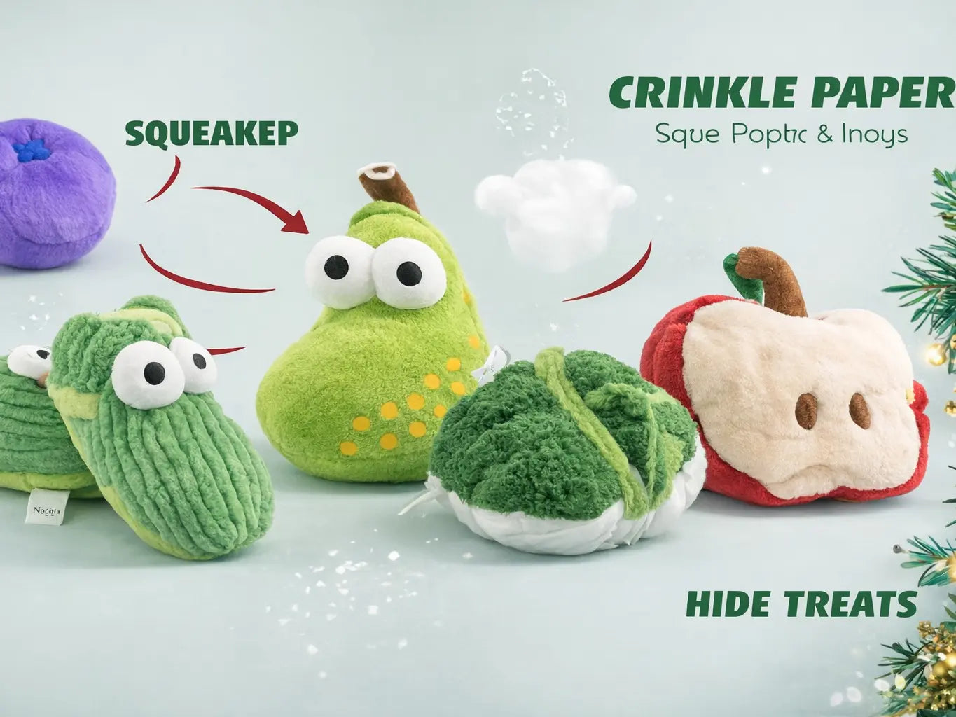 Nocciola Interactive Plush Dog Toys Set – Squeaky Fruit & Vegetable Chew Toys for Small to Medium Dogs