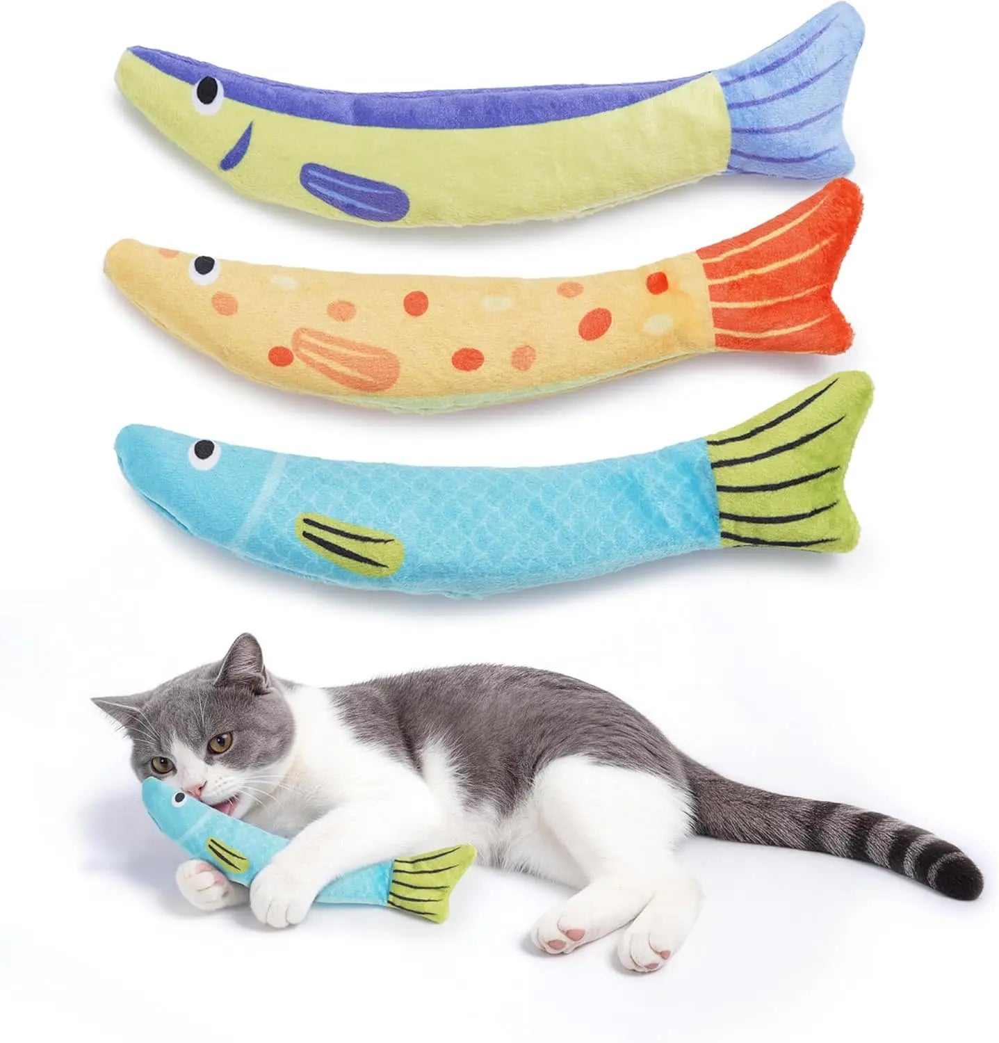 Puretoy 3-Pack XL Trophy Fish Crinkle Cat Toys with Premium Organic Cat Herb