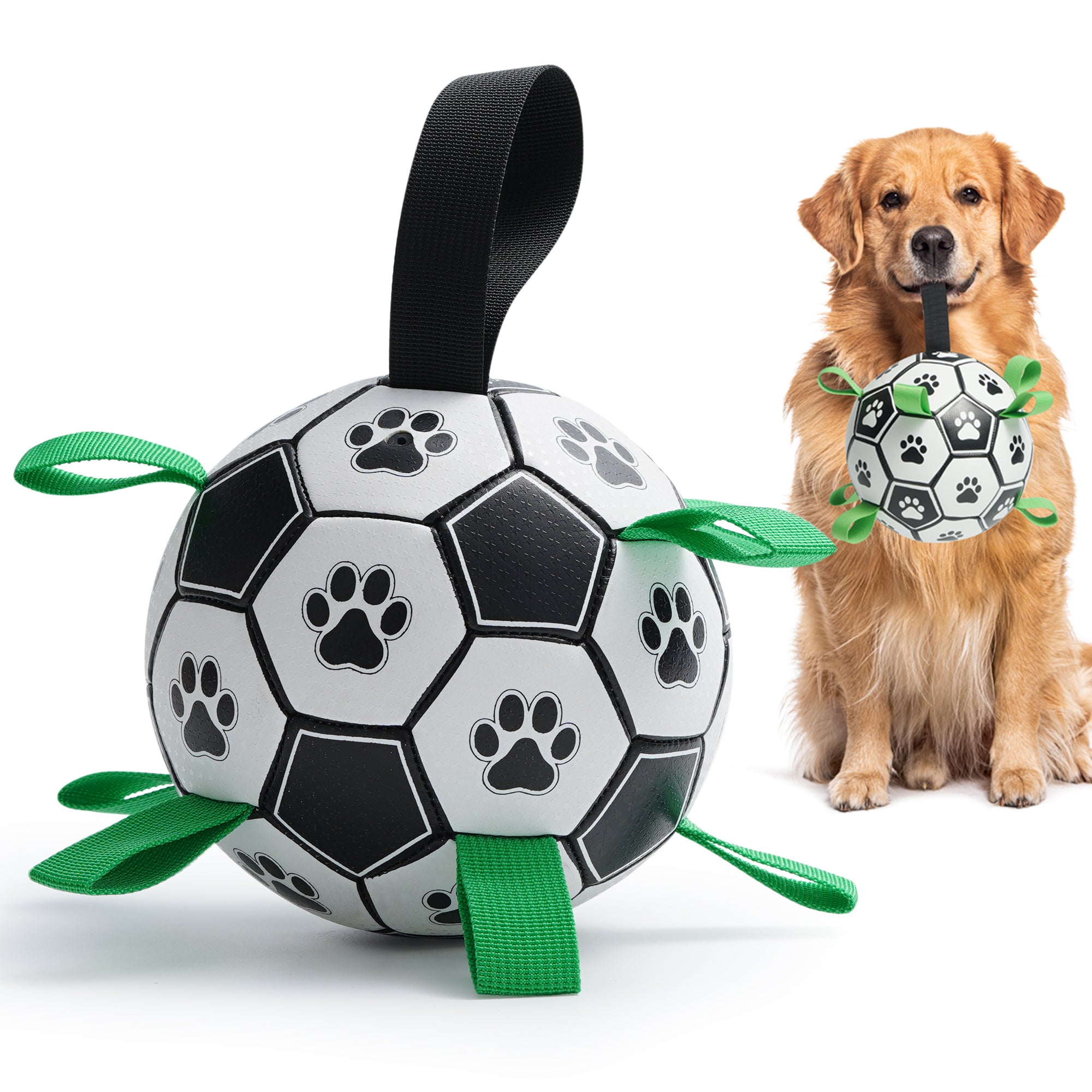 Nocciola Soccer Ball with Straps Dog Toy, Black/White | Nocciola Pet Toys
