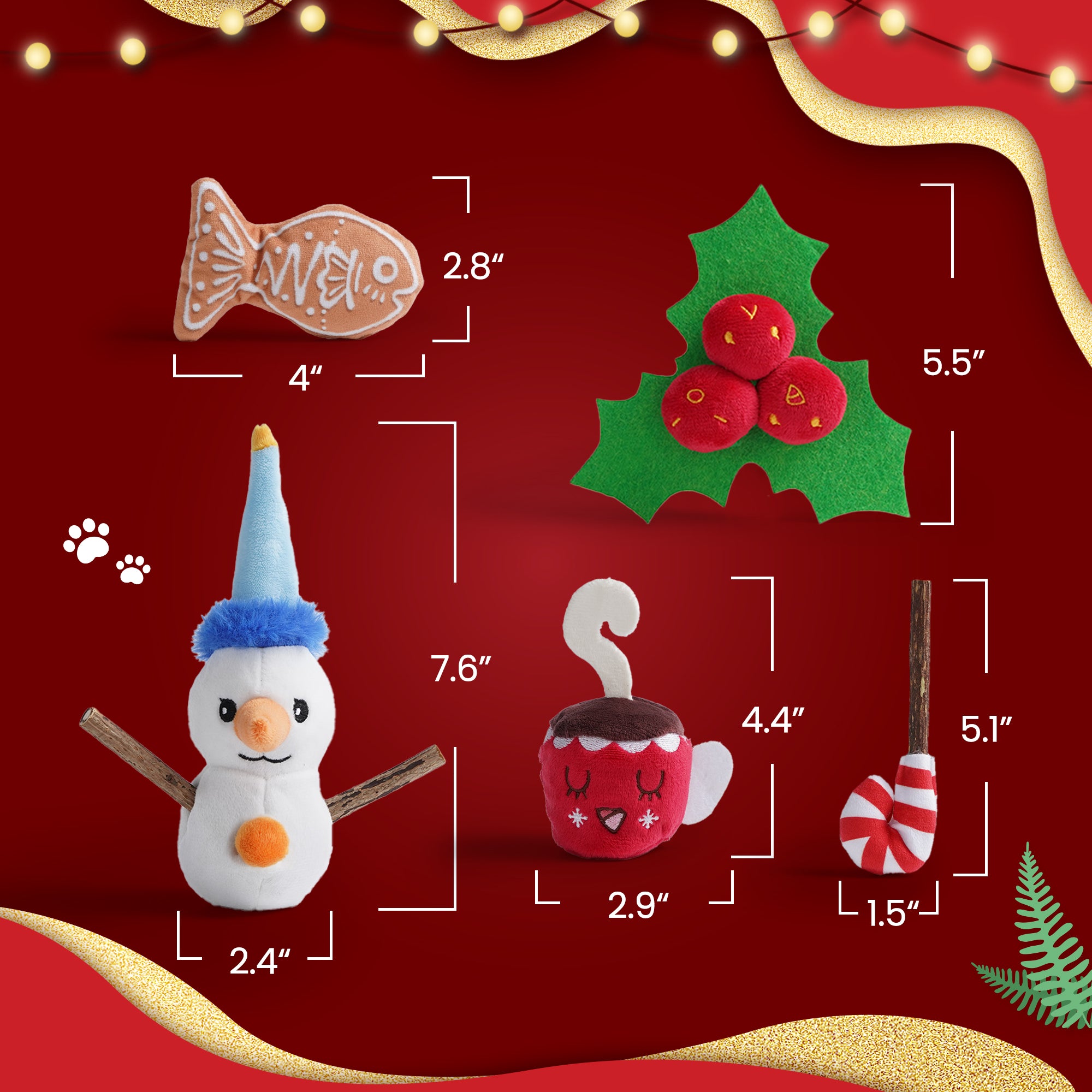 5 Pack Christmas Cat Toys