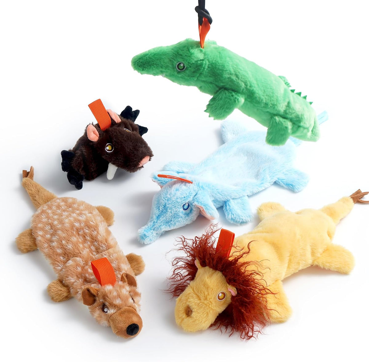 Nocciola 5-Pack Animal Print Stuffingless Squeak Dog Flirt Pole Toy Set