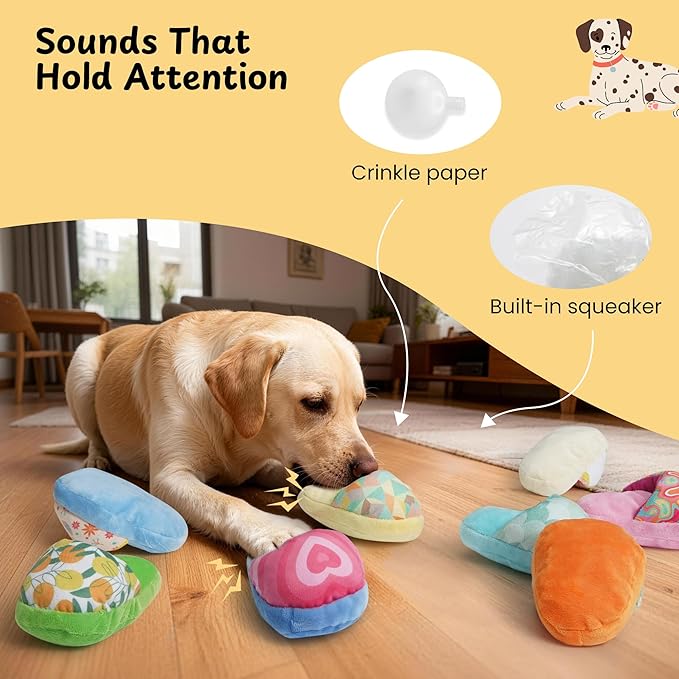 Nocciola 10 Pack Slipper Dog Toys with crinkle paper and squeakers for engaging playtime.