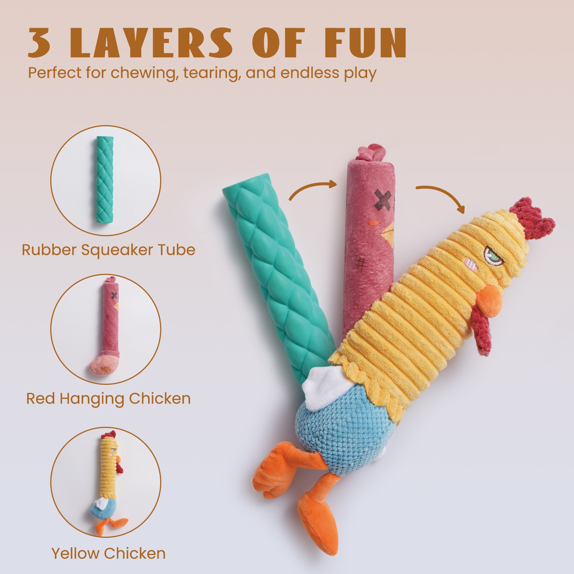 Nocciola 3 in 1 Chicken Rubber Dog Toy