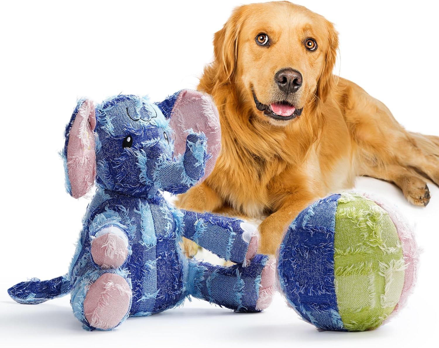 Nocciola 2 Pack Shabby Elephant & Ball Stuffed Dog Toy