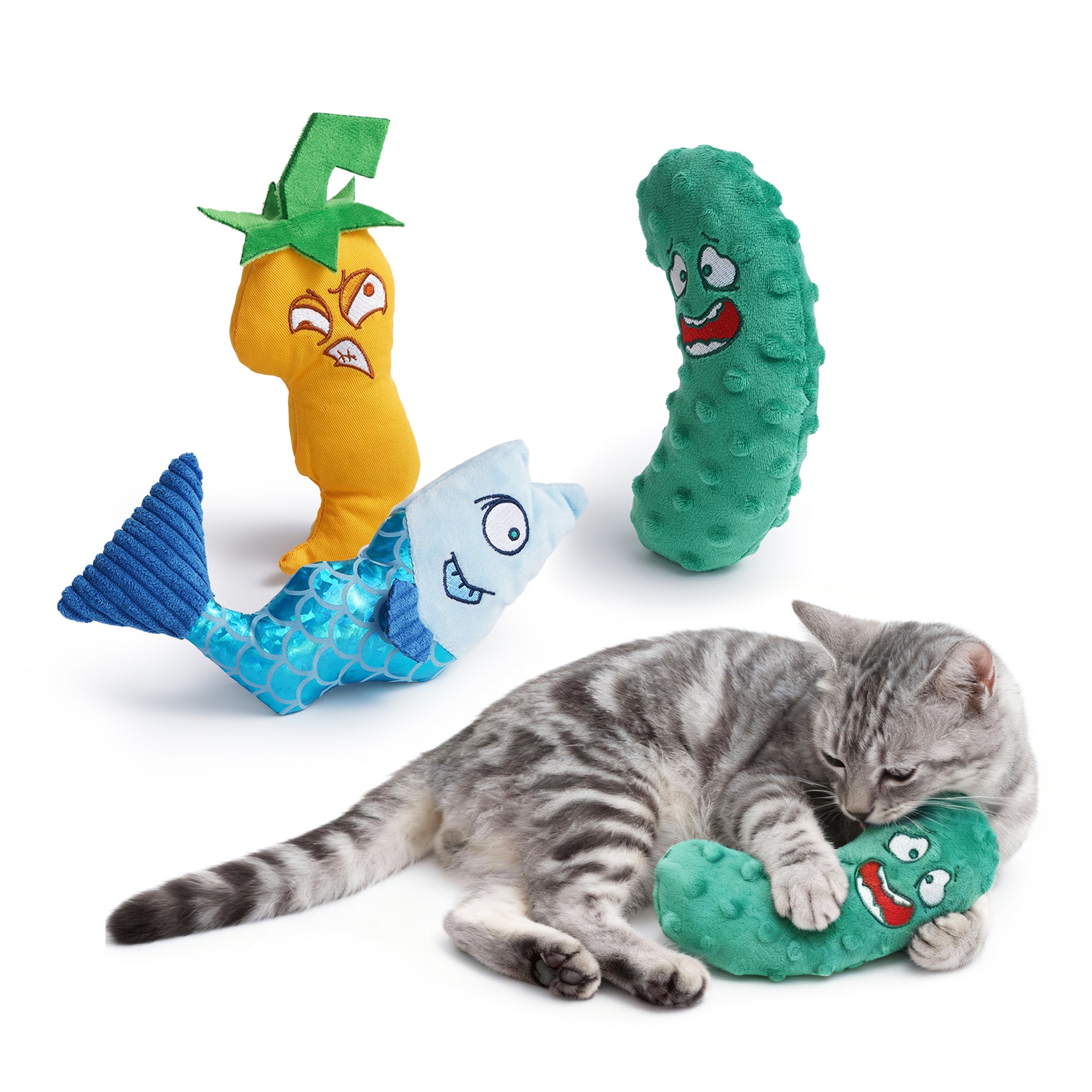 Fish, Chili Pepper and Cucumber Plush Cat Toys