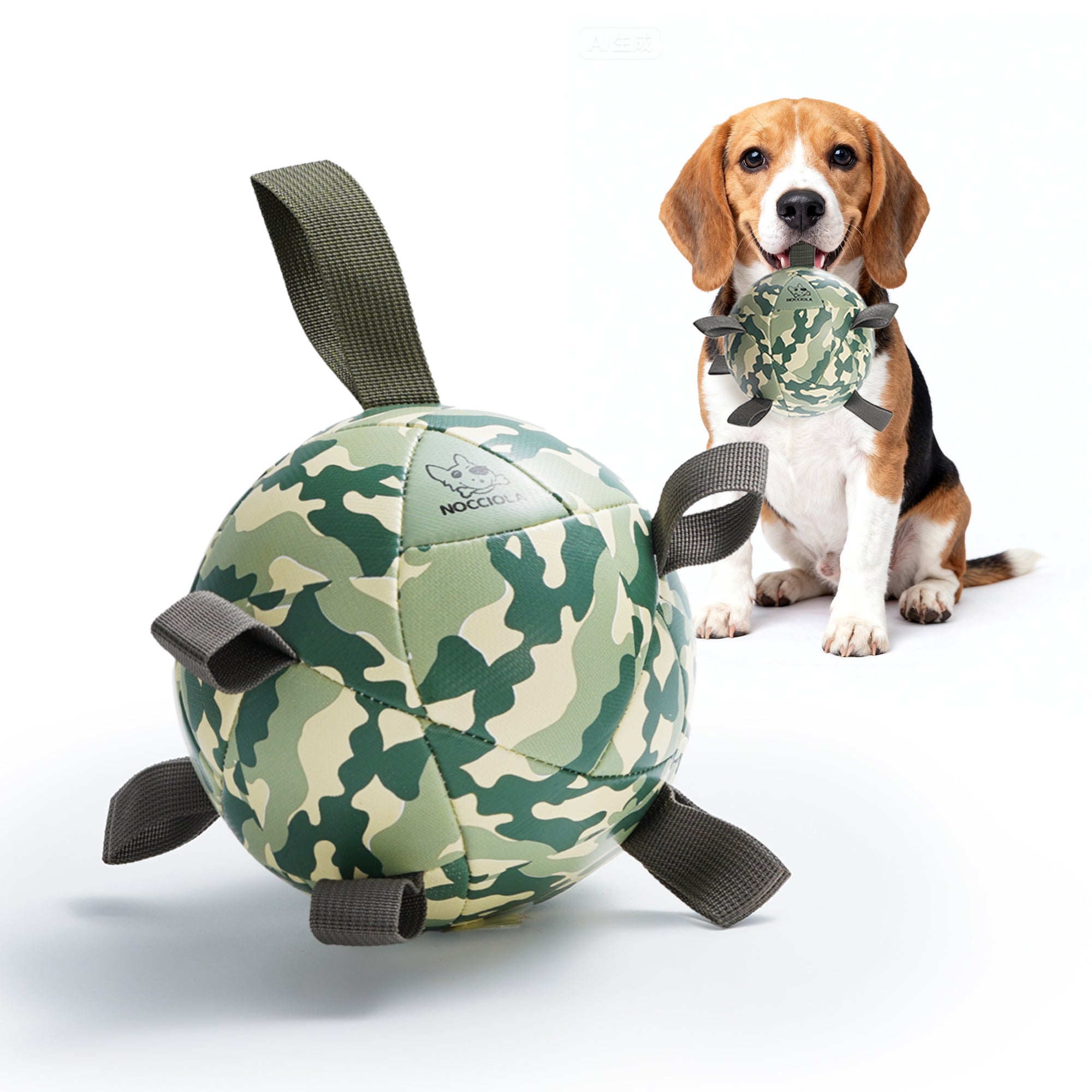 Nocciola Magic Pup Soccer Ball with Straps Dog Toy - Detail View | Nocciola Pet Toys