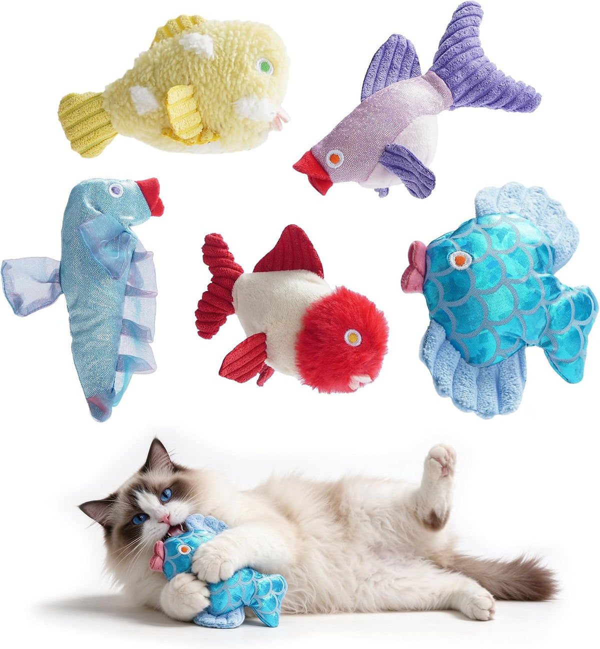 5 Pack Fish Watcher Cat Toy Set