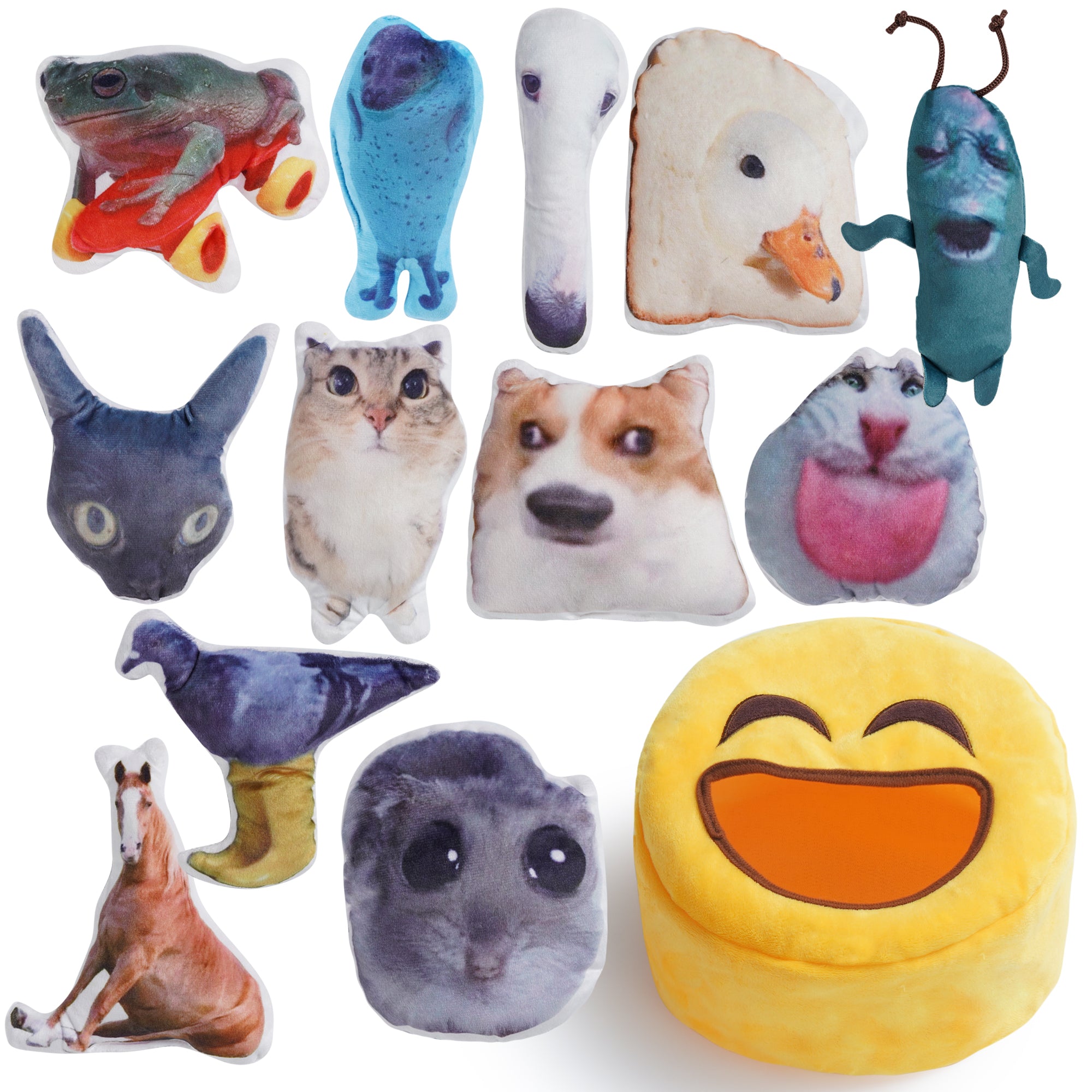 12 Pack Animal Memes Plush Squeaky Dog Toys