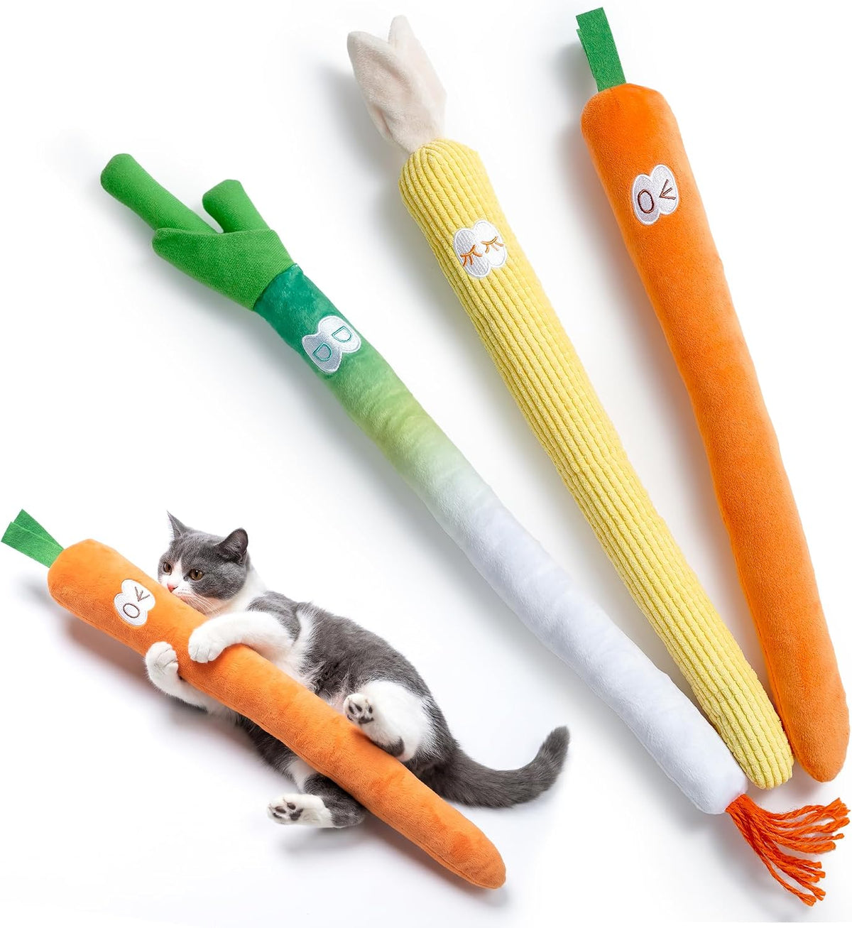 Cat Kicker Toys 3Pcs, Catnip Toys for Indoor Cats, 23in Extra Long Cat Toys, Soft and Durable, Vegetables Design Cute Cat Toys for Exercise Indoor