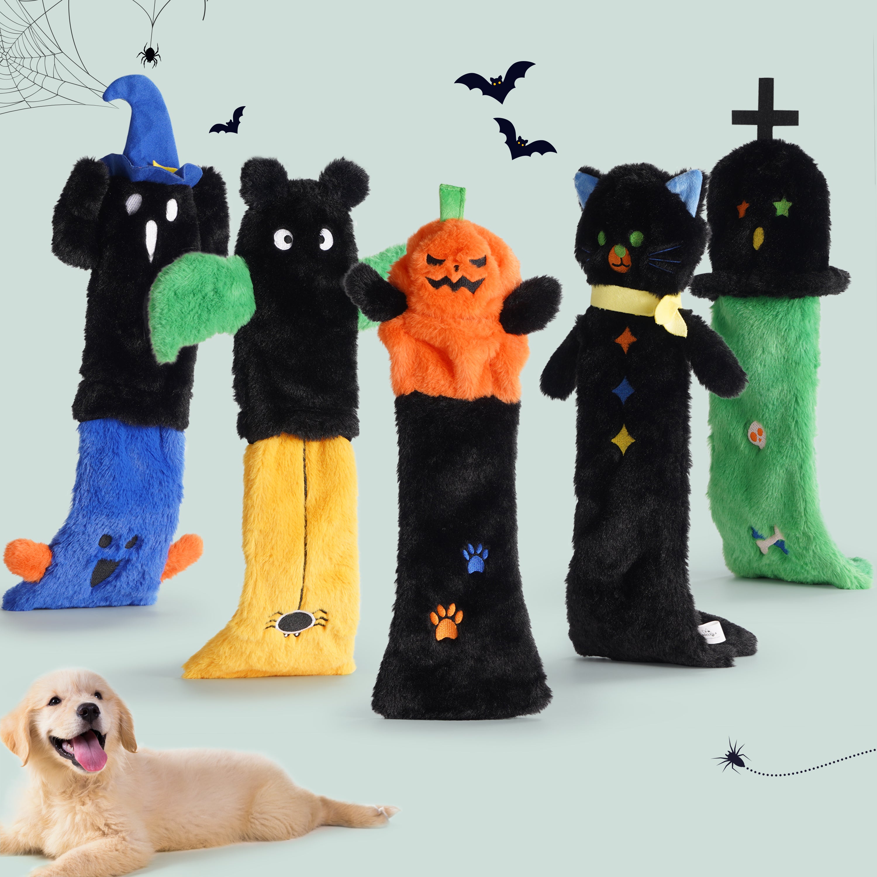 Nocciola 5 Stück Halloween-Quietschspielzeug für Hunde, Plüsch-Hundespielzeug ohne Füllung für Welpen, kleine, mittelgroße und große Hunde 