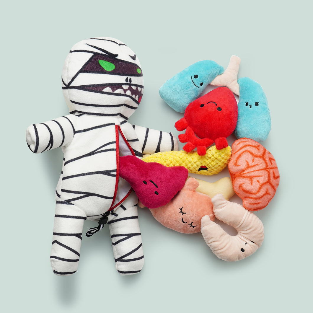 9-in-1 Stuffed Plush Squeaky Dog Toys, Mummy Body
