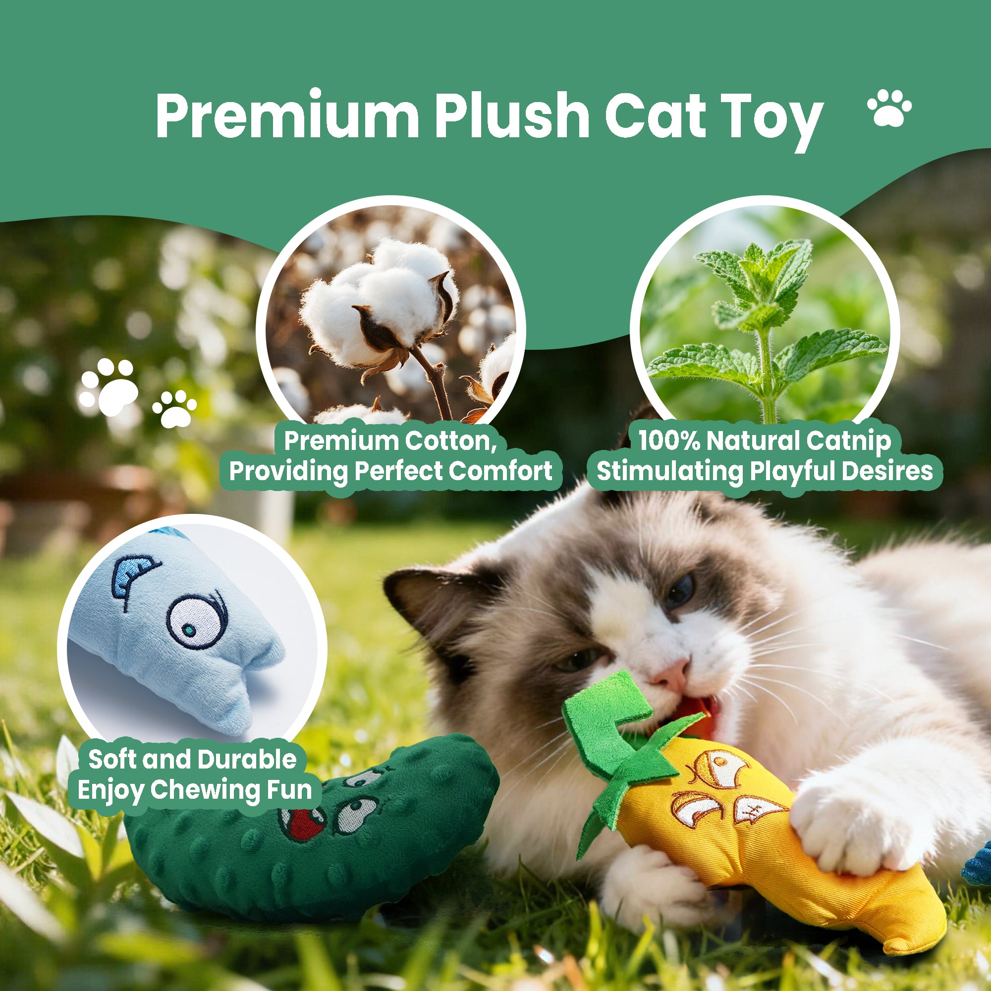 Fish, Chili Pepper and Cucumber Plush Cat Toys