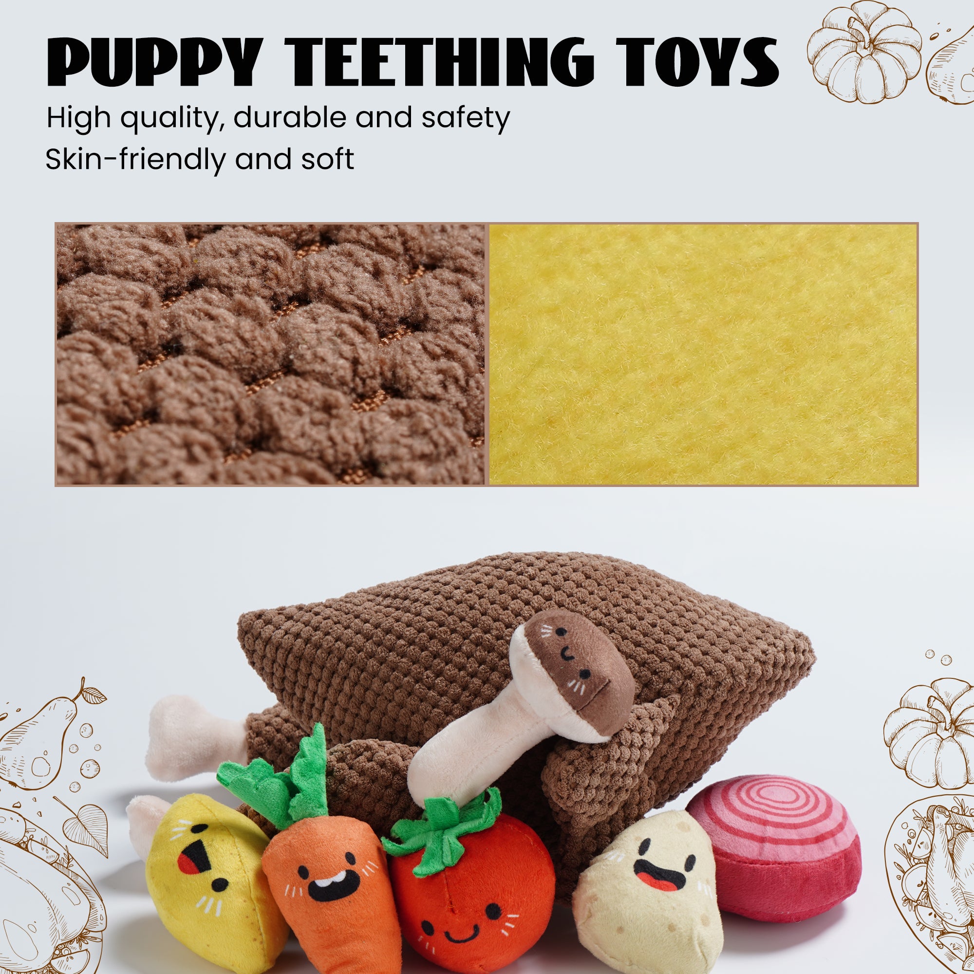 Nocciola 7-teiliges Hundespielzeug mit Quietscheffekt in Form eines Truthahns für Welpen, kleine und mittelgroße Hunde
