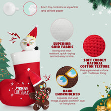 Load image into Gallery viewer, Nocciola Christmas Large Dog Toys, 3 Durable Squeaky Toys Plush Stuffed Chew Toys and a Big Stocking
