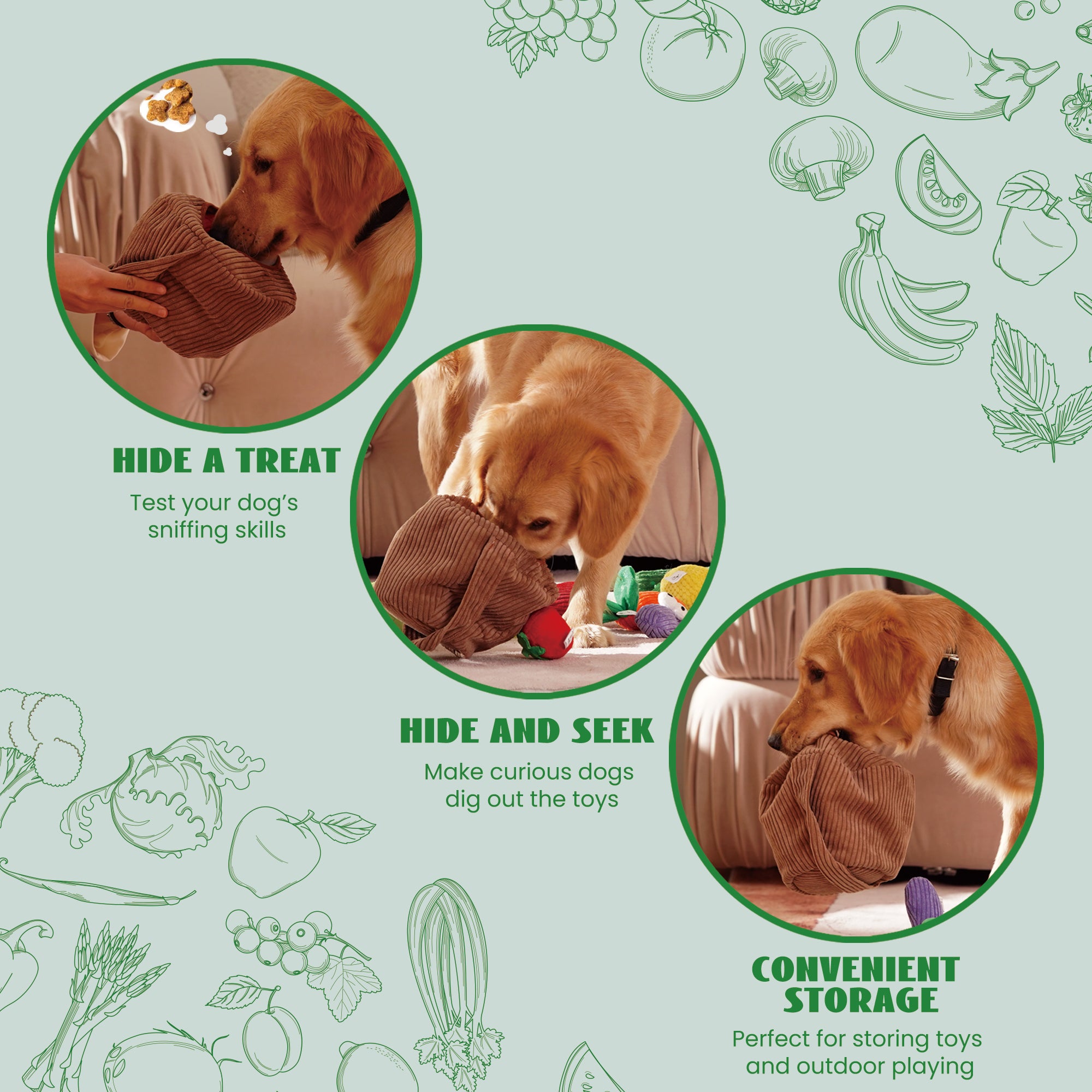 フルーツ＆野菜入りクリンクル犬用おもちゃ（バスケット付き）15個