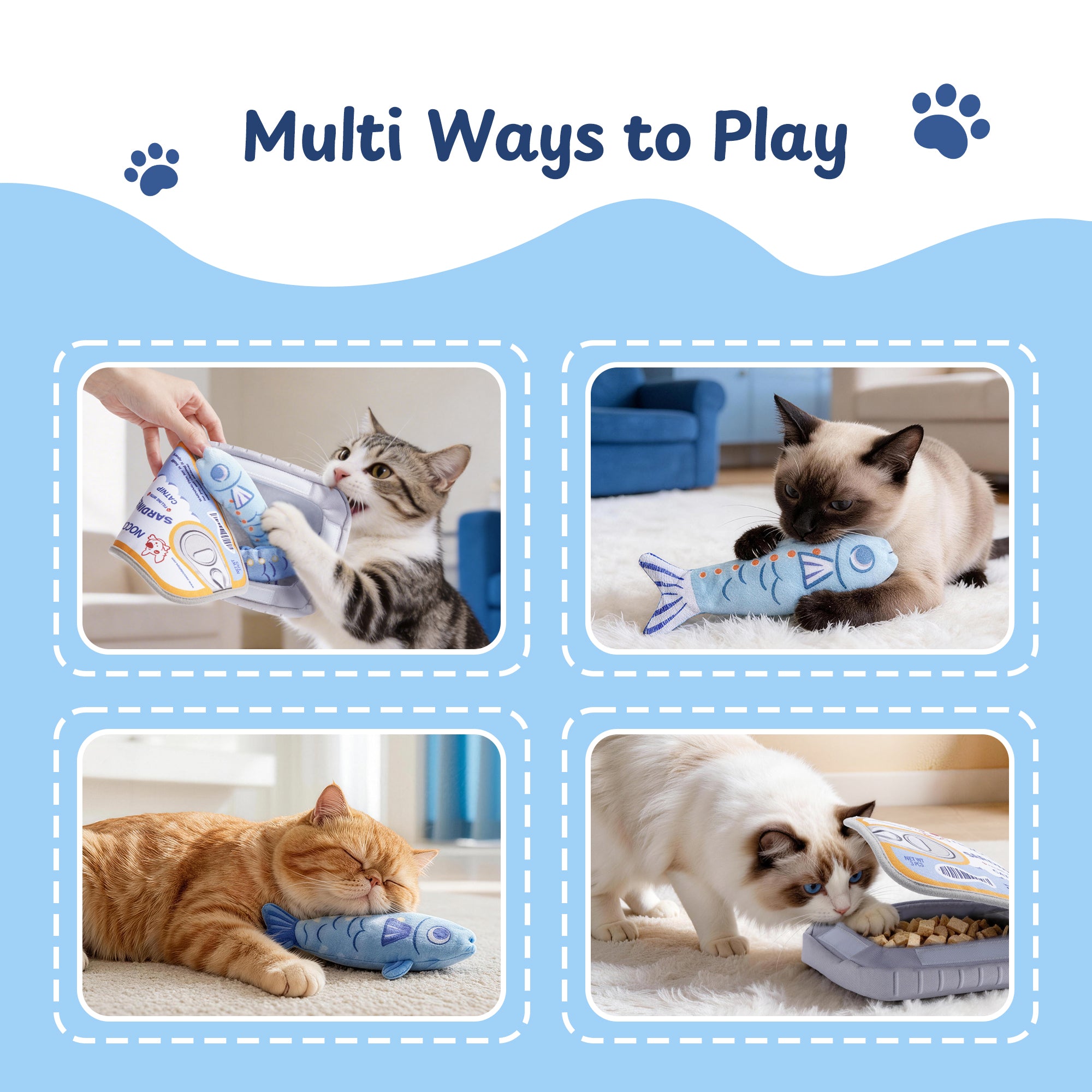 Sardine Can with 3 Fish Toys - Back View | Nocciola Pet Toys