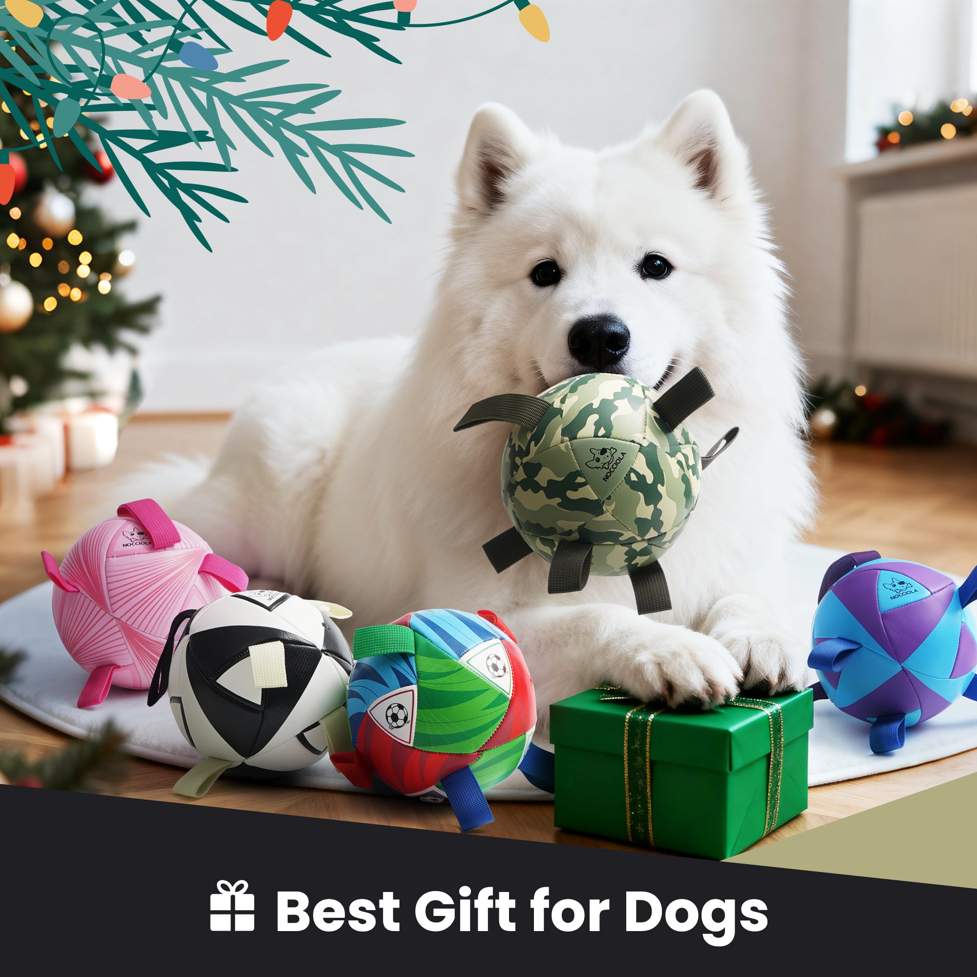 Nocciola Magic Pup Soccer Ball with Straps Dog Toy - In Use | Nocciola Pet Toys