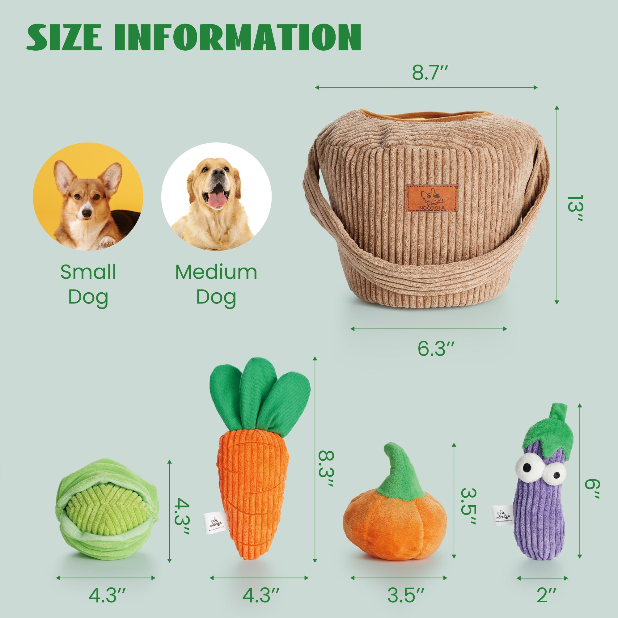 フルーツ＆野菜入りクリンクル犬用おもちゃ（バスケット付き）15個