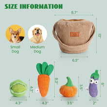 Load image into Gallery viewer, 15 Pack Fruit &amp; Vegetable Crinkle Dog Squeaky Toys with a Basket
