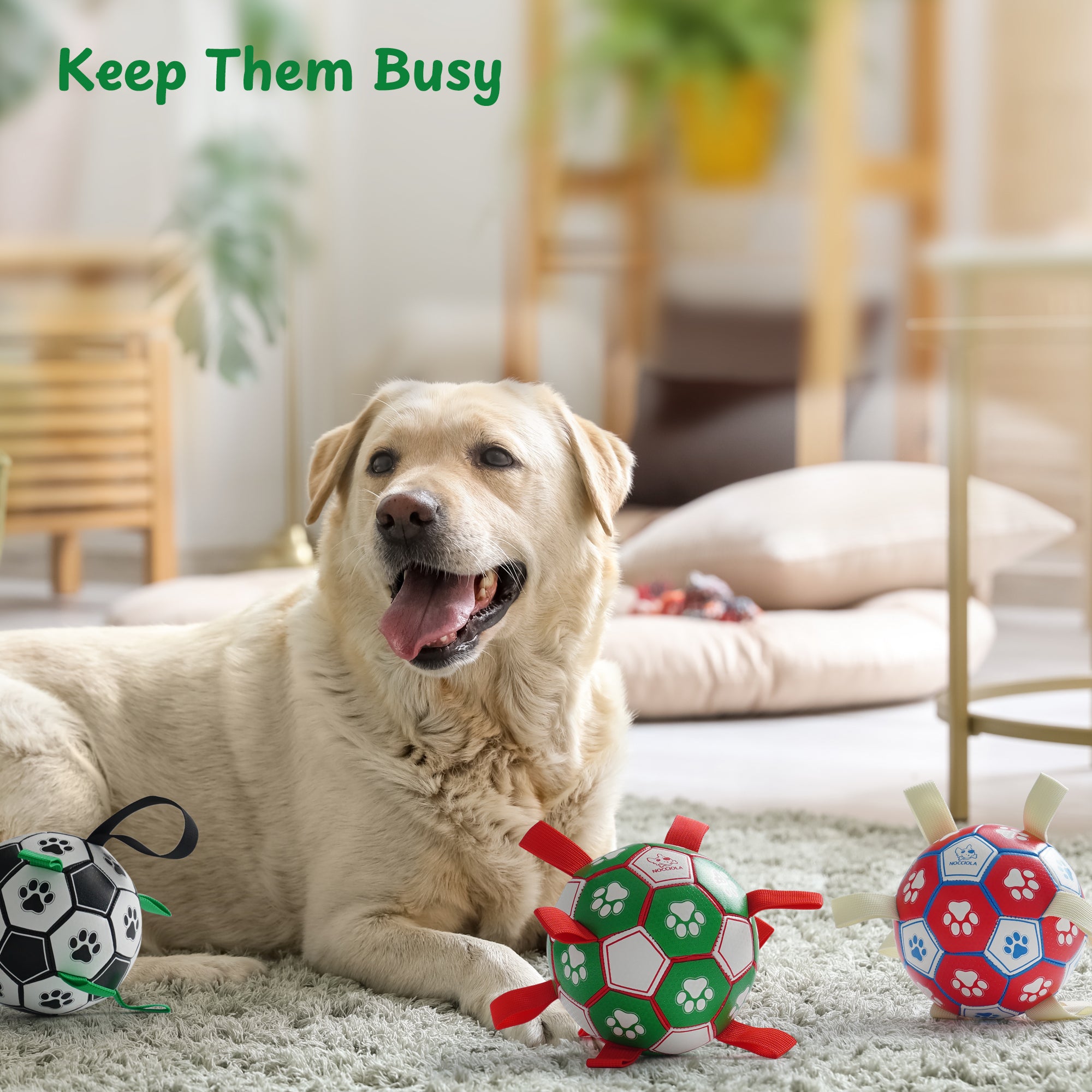 Nocciola Soccer Ball with Straps Dog Toy, Black/White - Close Up | Nocciola Pet Toys