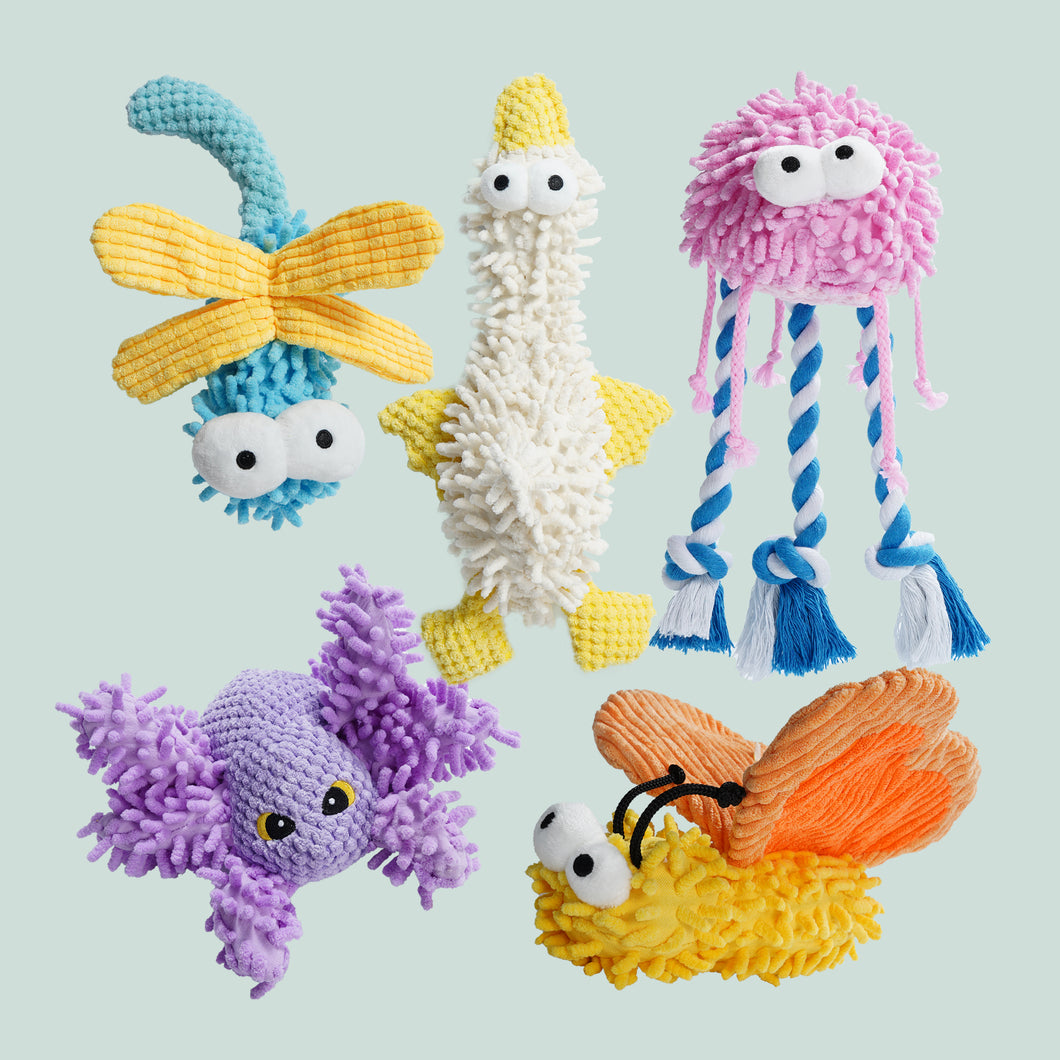 Nocciola 5 Packs Chenille Fabric Squeaky Dog Toys
