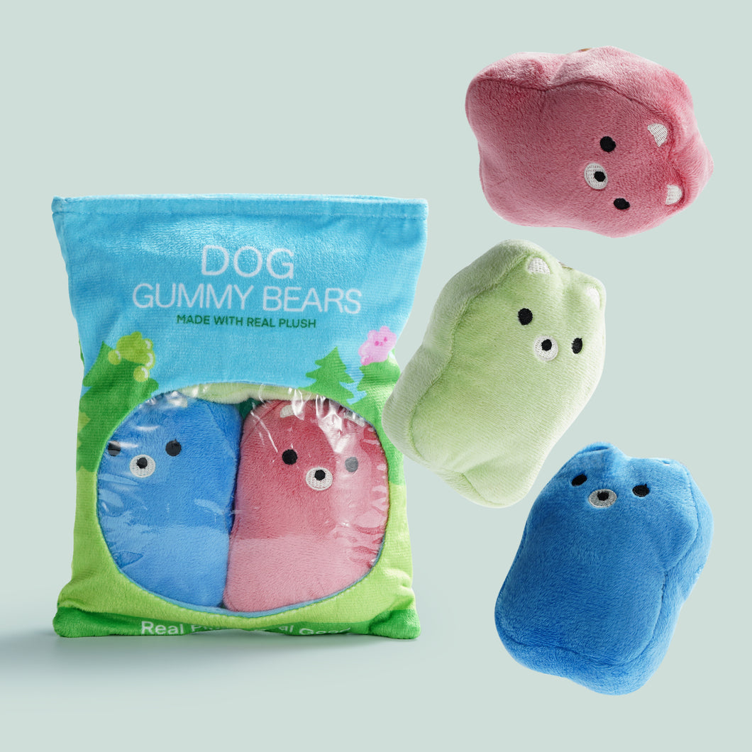 Gummy Bear Plush Squeaky Cute Stuffed Dog Chew Toys with a Bag